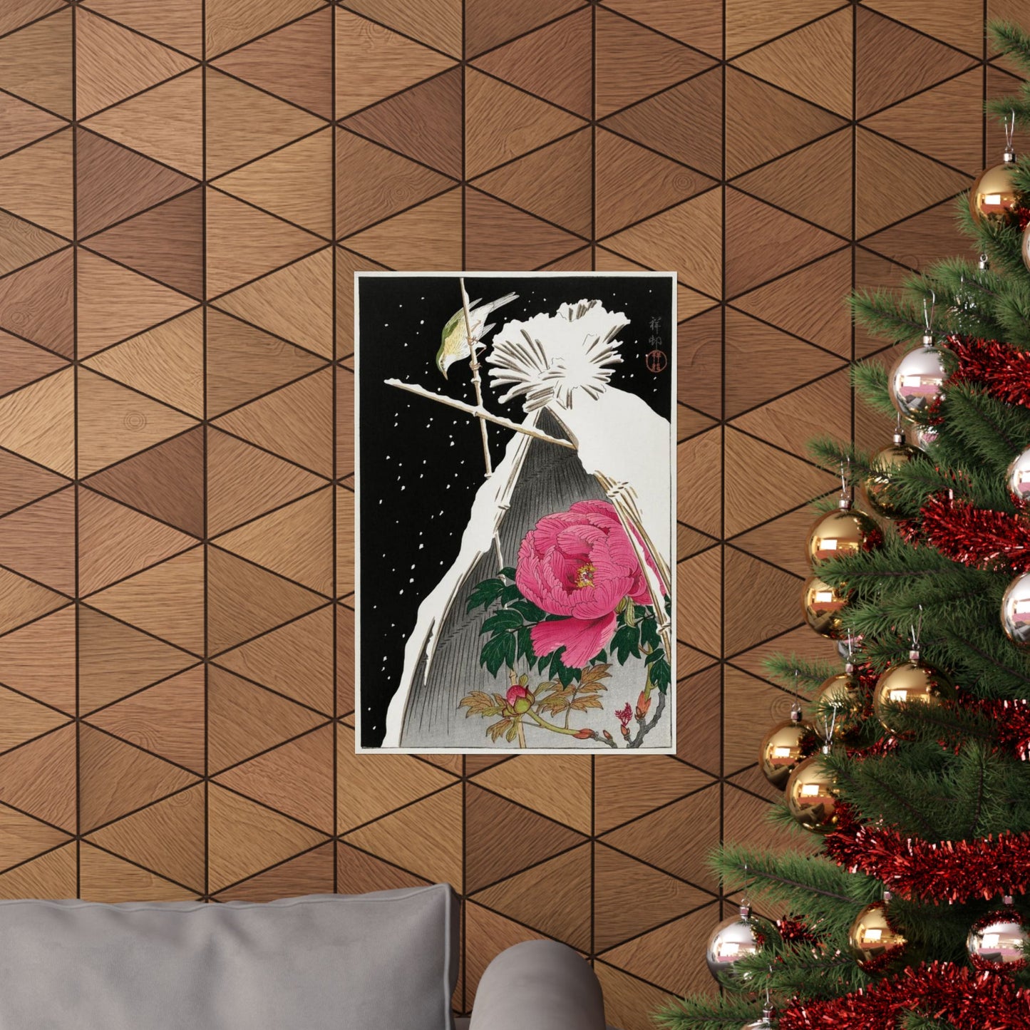 Japanese Art Print - Ohara Koson Siberian Bluechat and Peony Poster - Nature and Culture Wall Decor