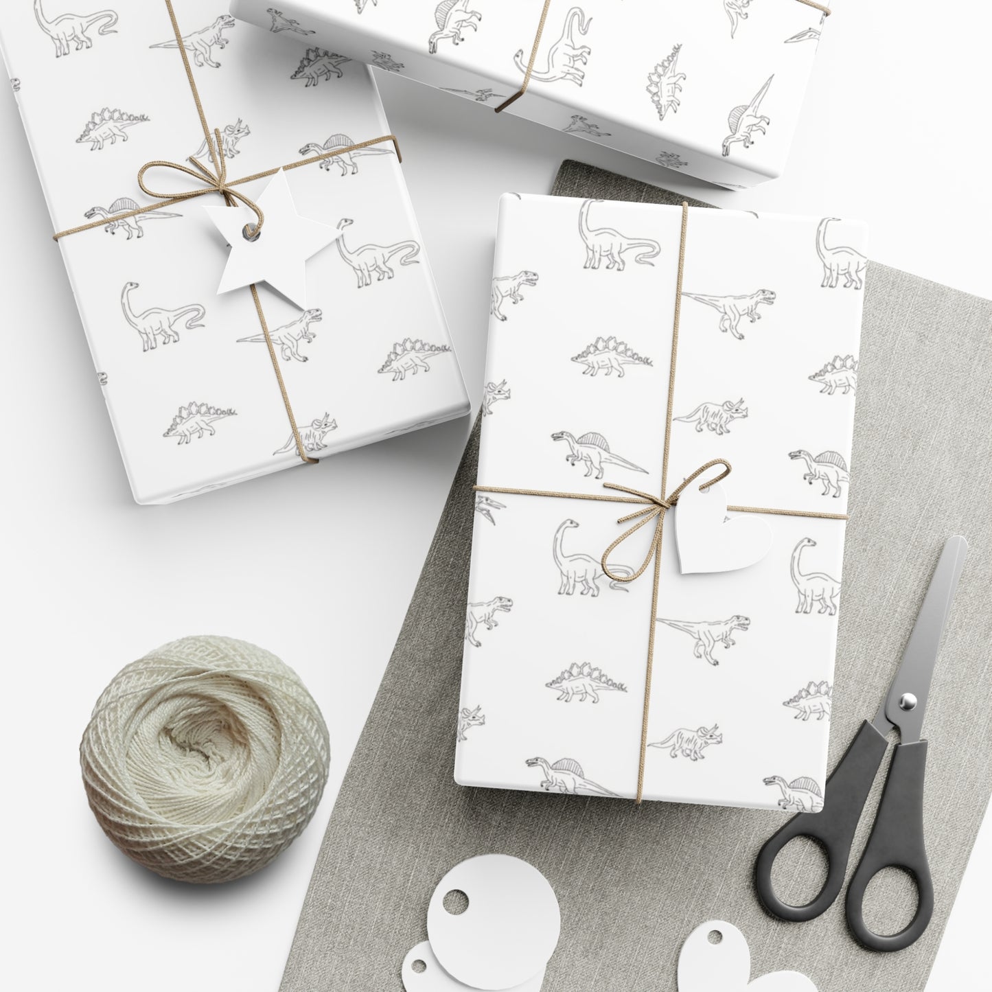 Dinosaur Themed Gift Wrap - Minimalist White Design - Versatile Wrapping Paper for Birthdays, Newborns and More