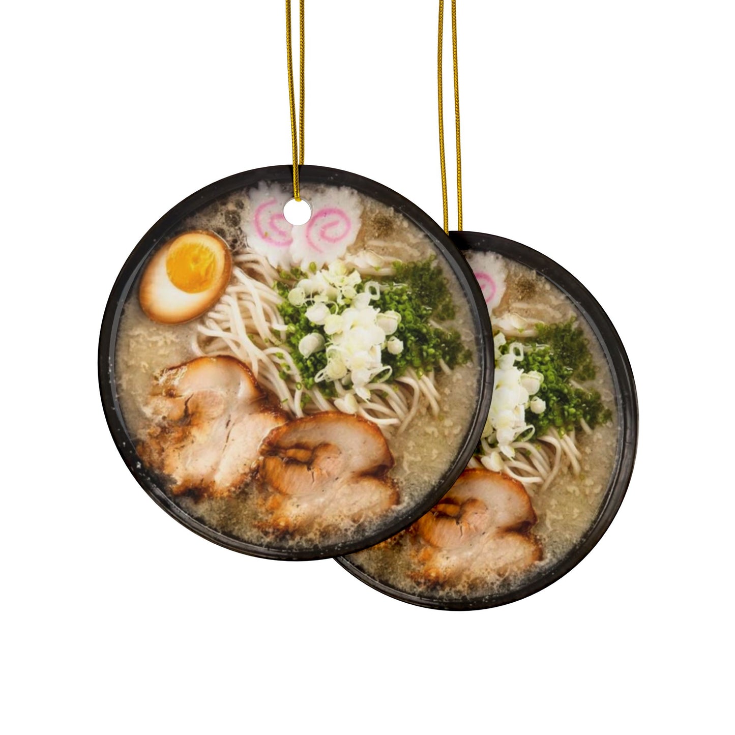 Japanese Ramen Ornament, Double-Sided Ceramic Decoration for Christmas Tree, Holiday Gift, Kitchen Decor, Gift for Foodies