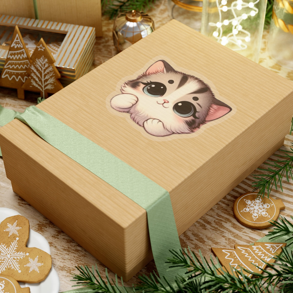 Cute Animated Kitten Vinyl Decal, High-Quality Laptop and Water Bottle and Kindle Sticker, Durable and Removable Cat Sticker