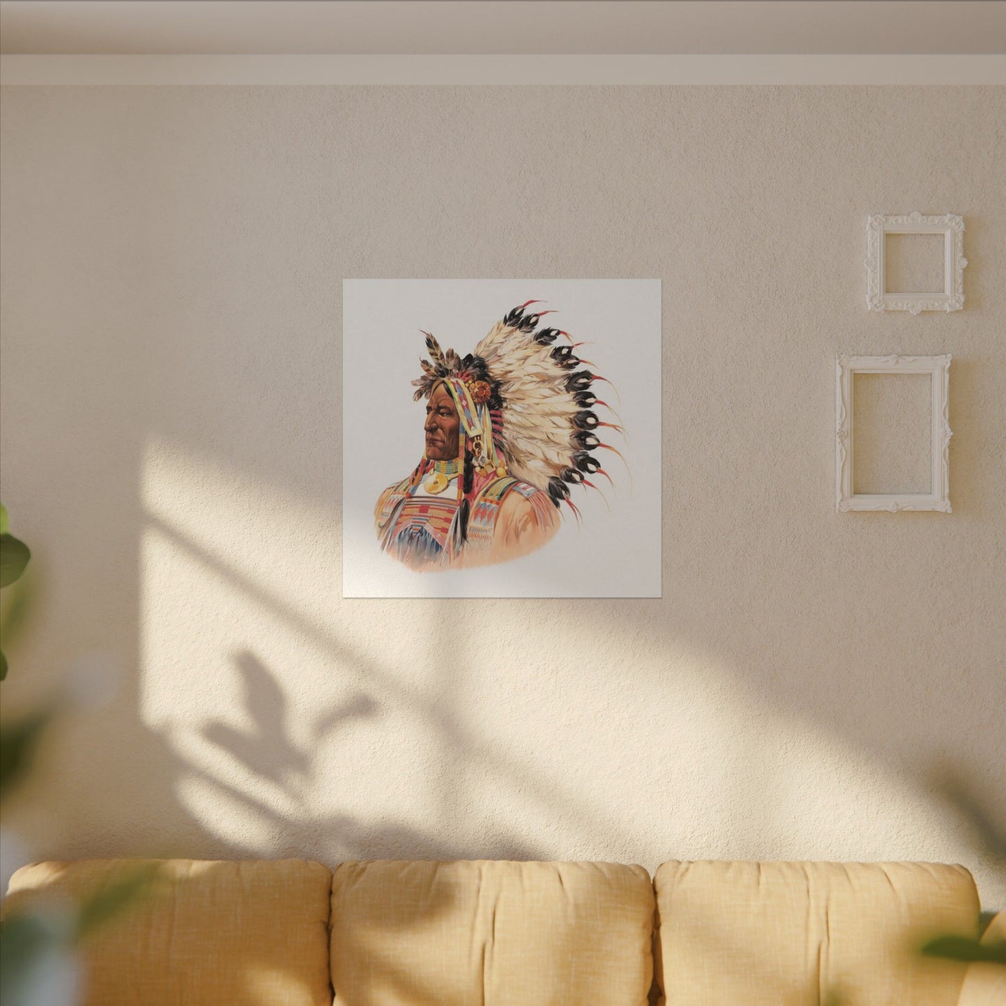 Native American Portrait Canvas, Ethically Sourced Pine Frame Wall Art, Eco-Friendly Indigenous Illustration