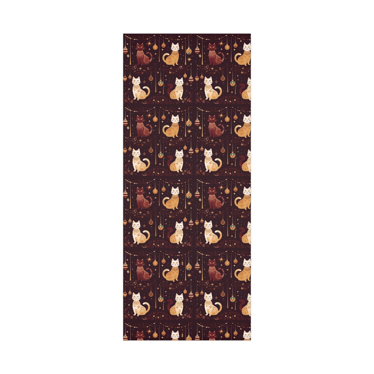 Elegant Cat Christmas Wrapping Paper - Golden Ornaments on Maroon - Luxury Festive Gift Wrap for Christmas, New Year, Chinese New Year