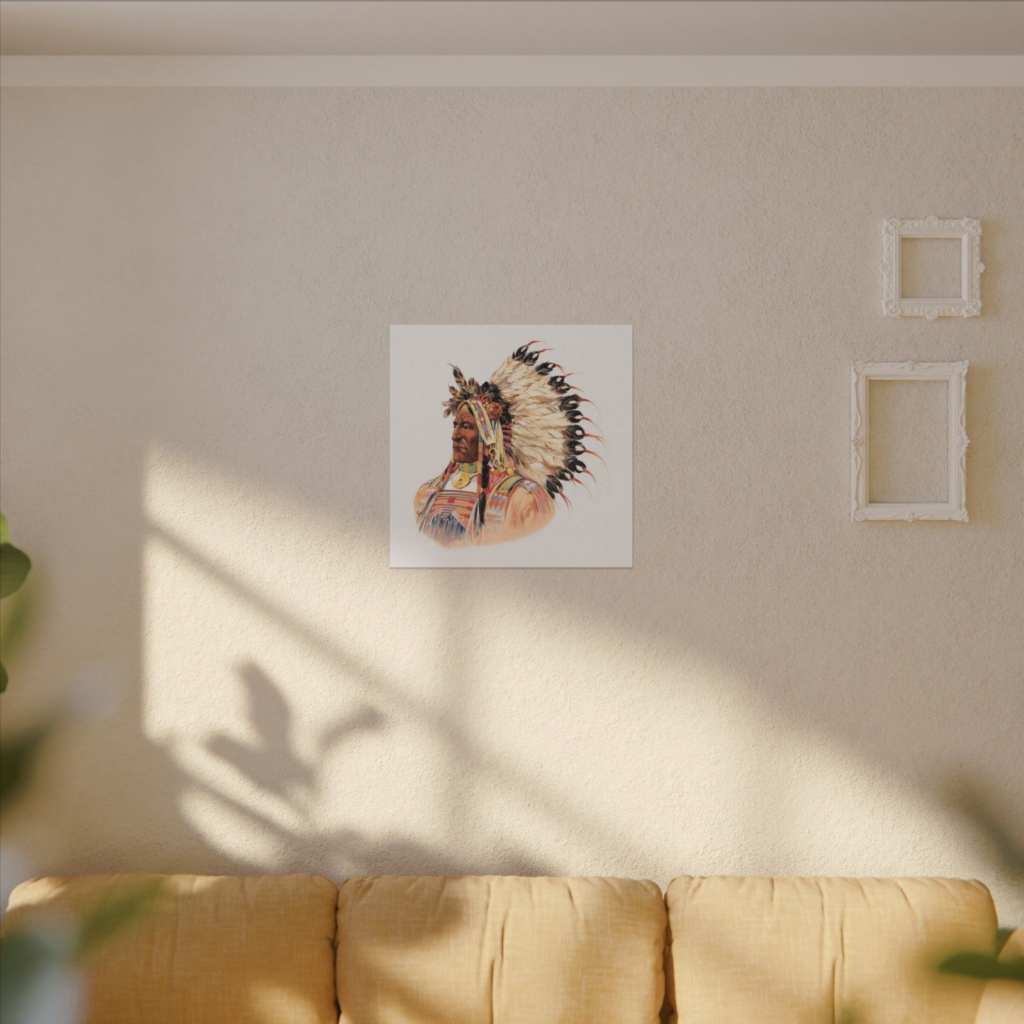 Native American Portrait Canvas, Ethically Sourced Pine Frame Wall Art, Eco-Friendly Indigenous Illustration