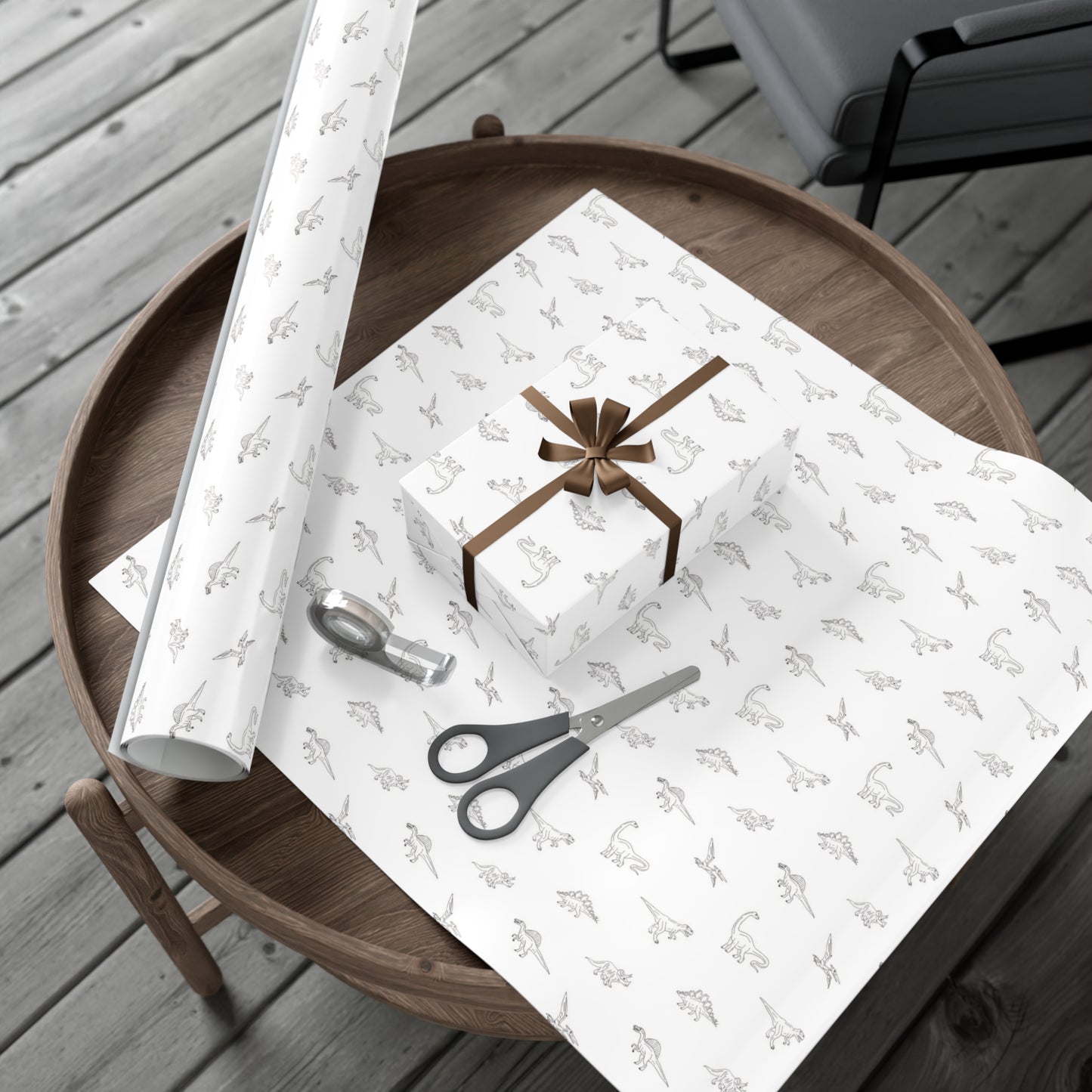 Dinosaur Themed Gift Wrap - Minimalist White Design - Versatile Wrapping Paper for Birthdays, Newborns and More