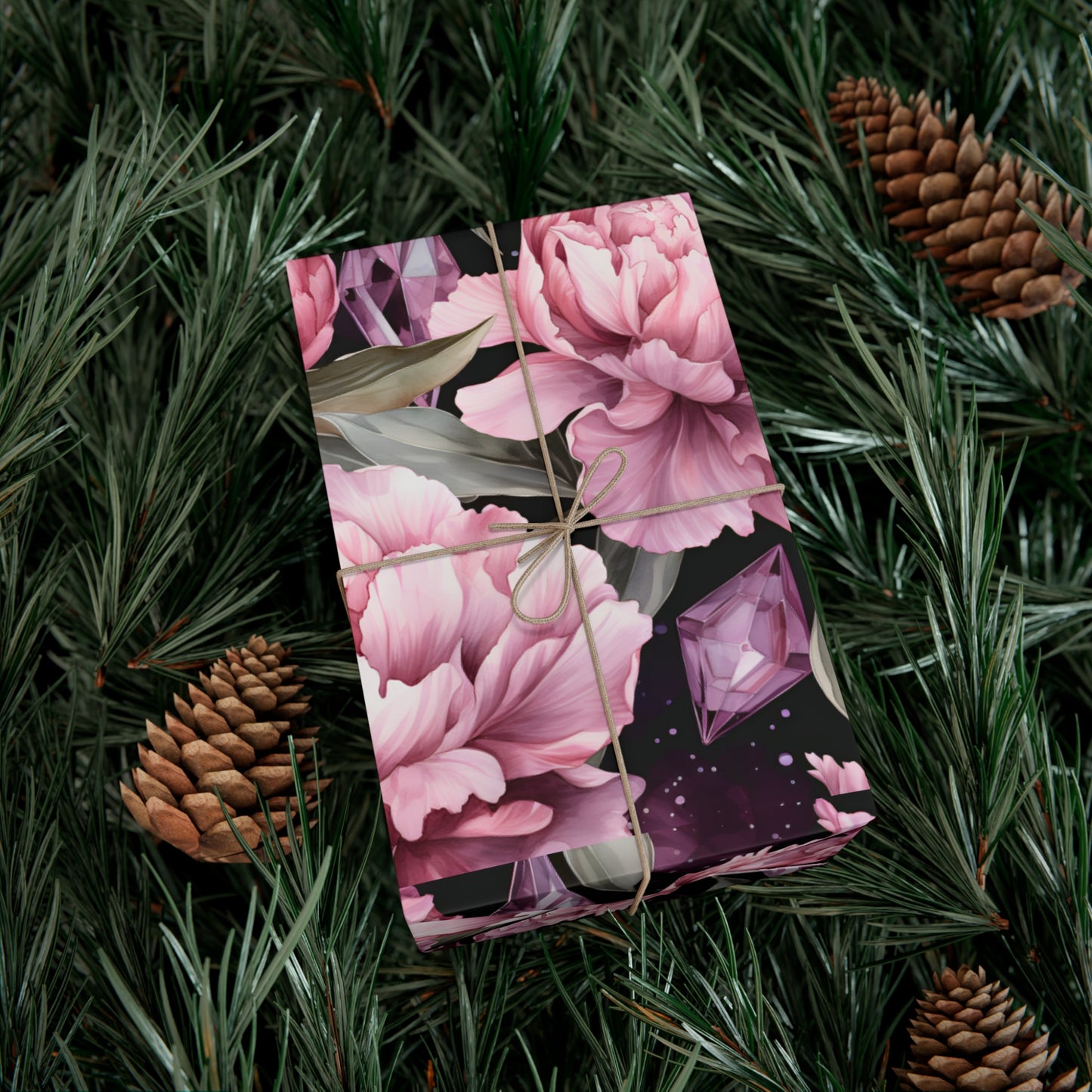Pink Peonies and Crystal Dreams Gift Wrapping Paper - Luxurious and Elegant Floral Wrap