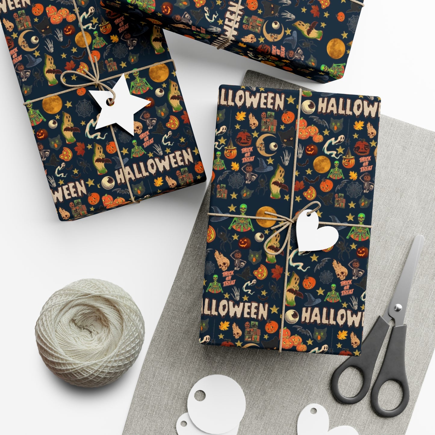 Vintage Halloween Wrapping Paper | Cute Ghosts, Witch Hats, Bats, & More | Perfect Gift Wrap