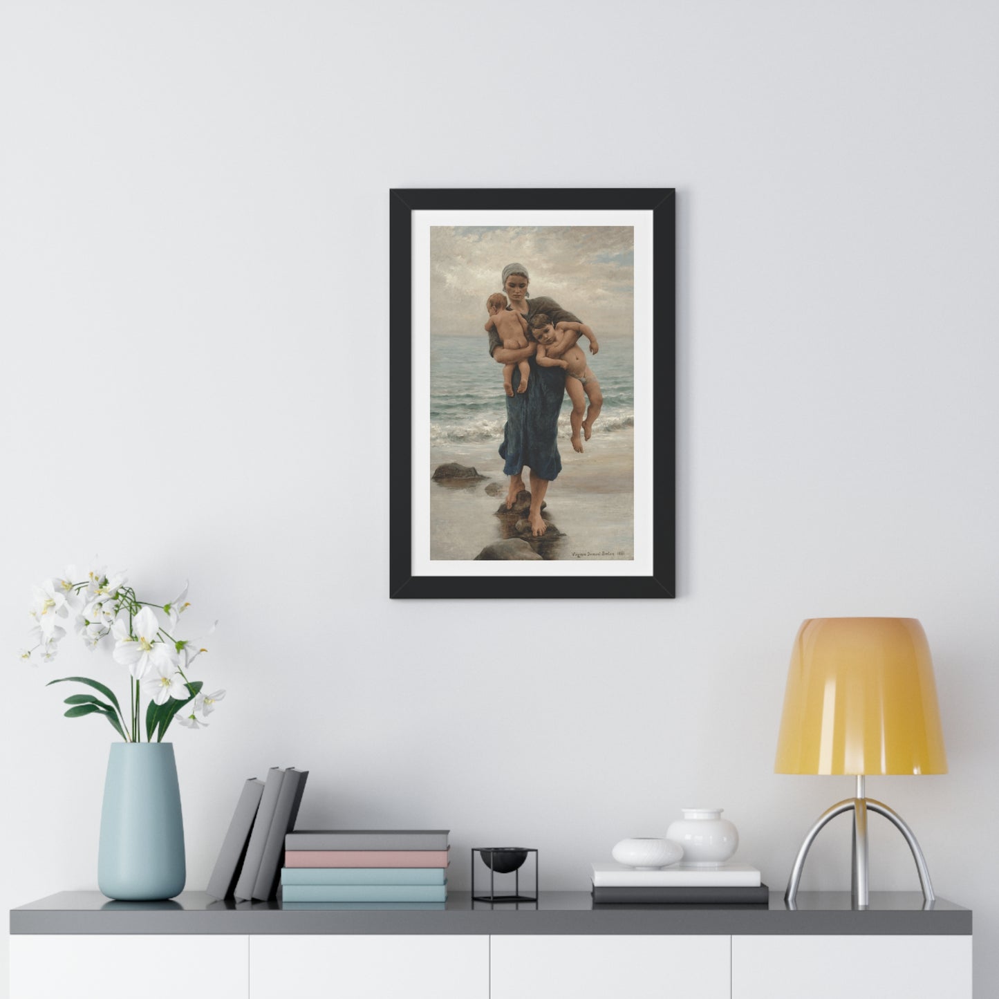 Mother's Day Gift, Framed Poster of Fisherman's Wife Bathing Her Children by Virginie Demont Breton, Home Wall Decor, Ready to Gift