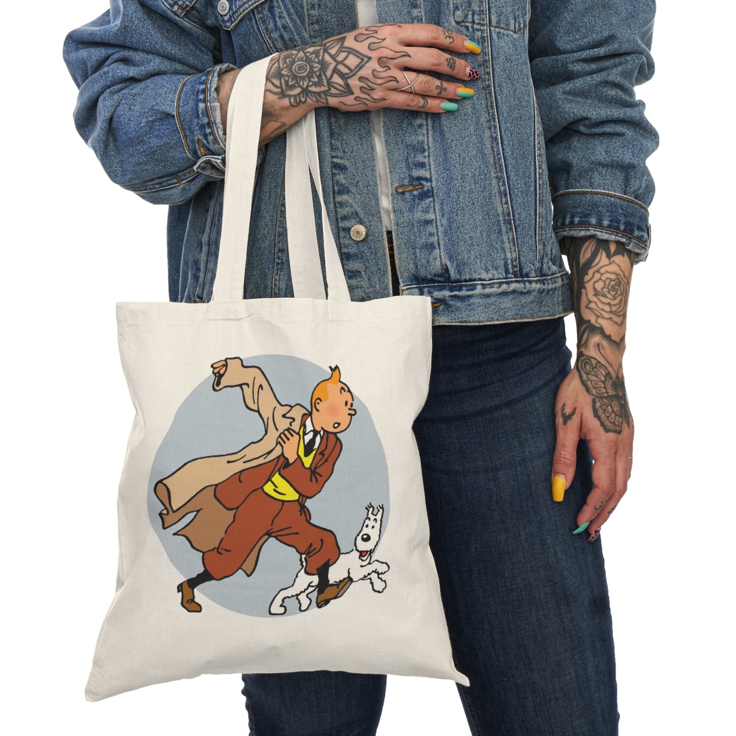 The Adventures of Tintin, Natural Canvas Bag, Eco-Friendly Shoulder Bag, Animation Illustration, Childhood Nostalgia, Sustainable Gift