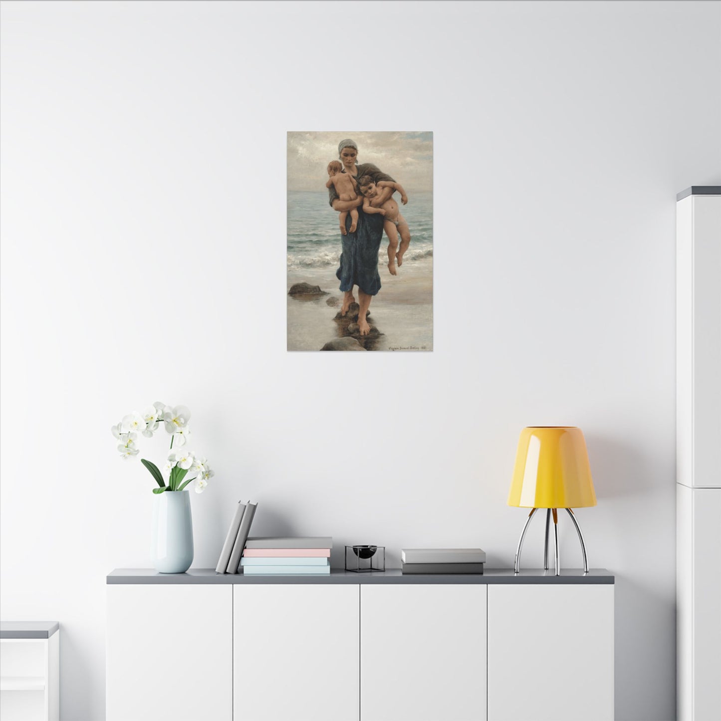 Virginie Demont Breton Canvas Panel Print, Fishermans Wife Bathing her Children, Eco Friendly Wall Art, Perfect Mothers Day Gift