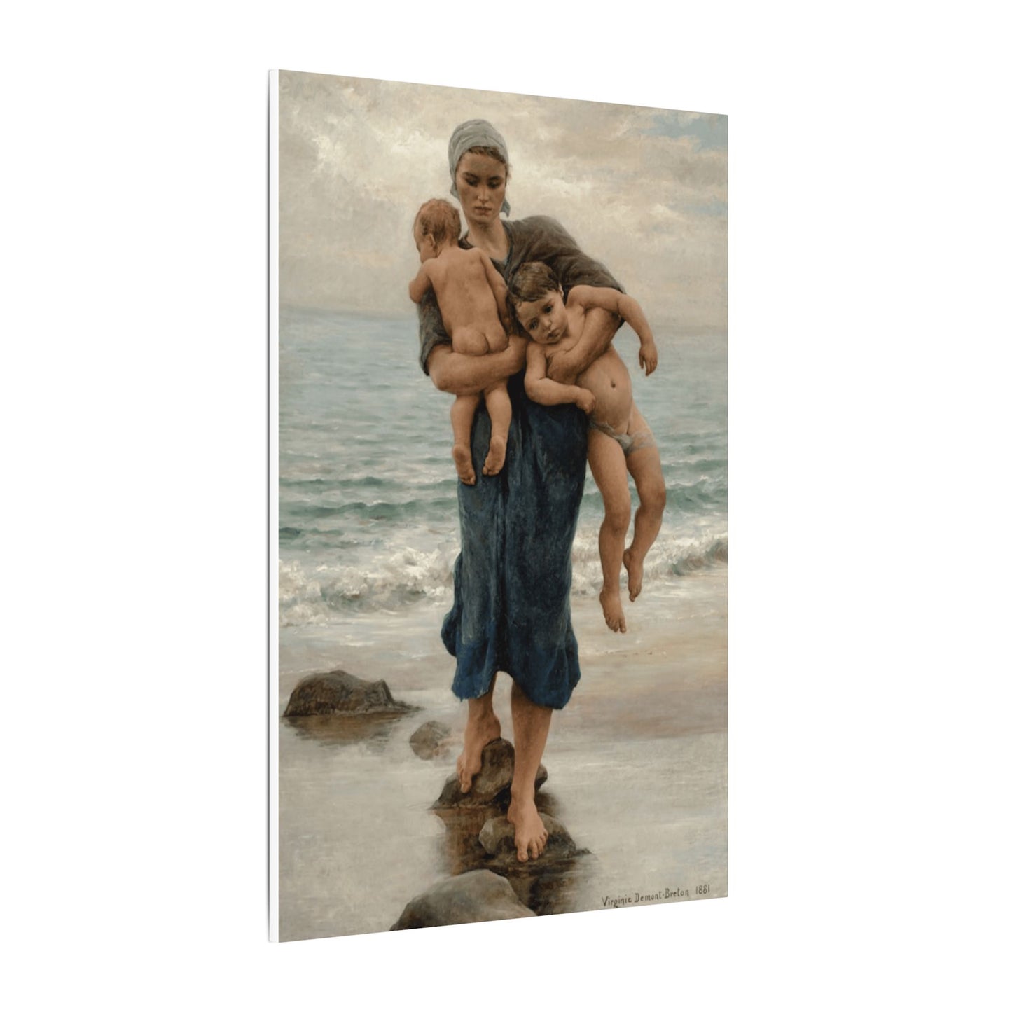 Virginie Demont Breton Canvas Panel Print, Fishermans Wife Bathing her Children, Eco Friendly Wall Art, Perfect Mothers Day Gift