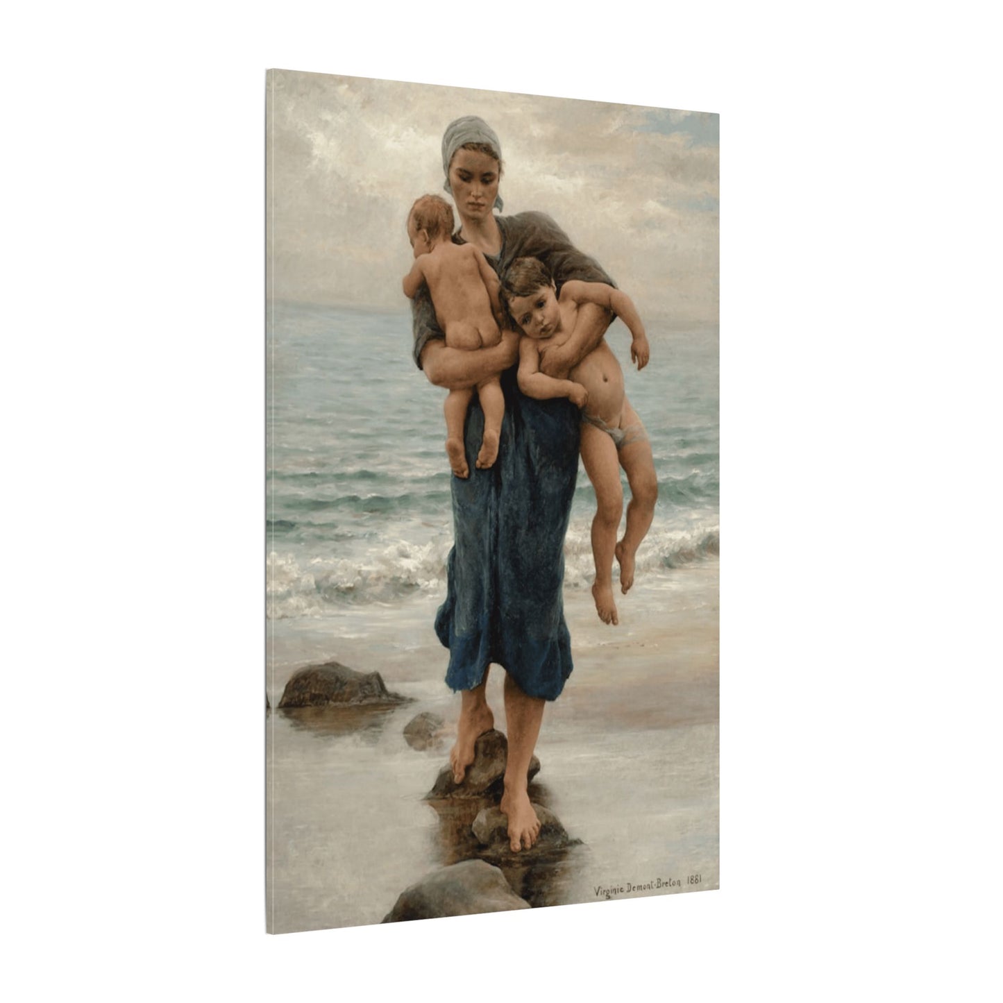 Virginie Demont Breton Canvas Panel Print, Fishermans Wife Bathing her Children, Eco Friendly Wall Art, Perfect Mothers Day Gift
