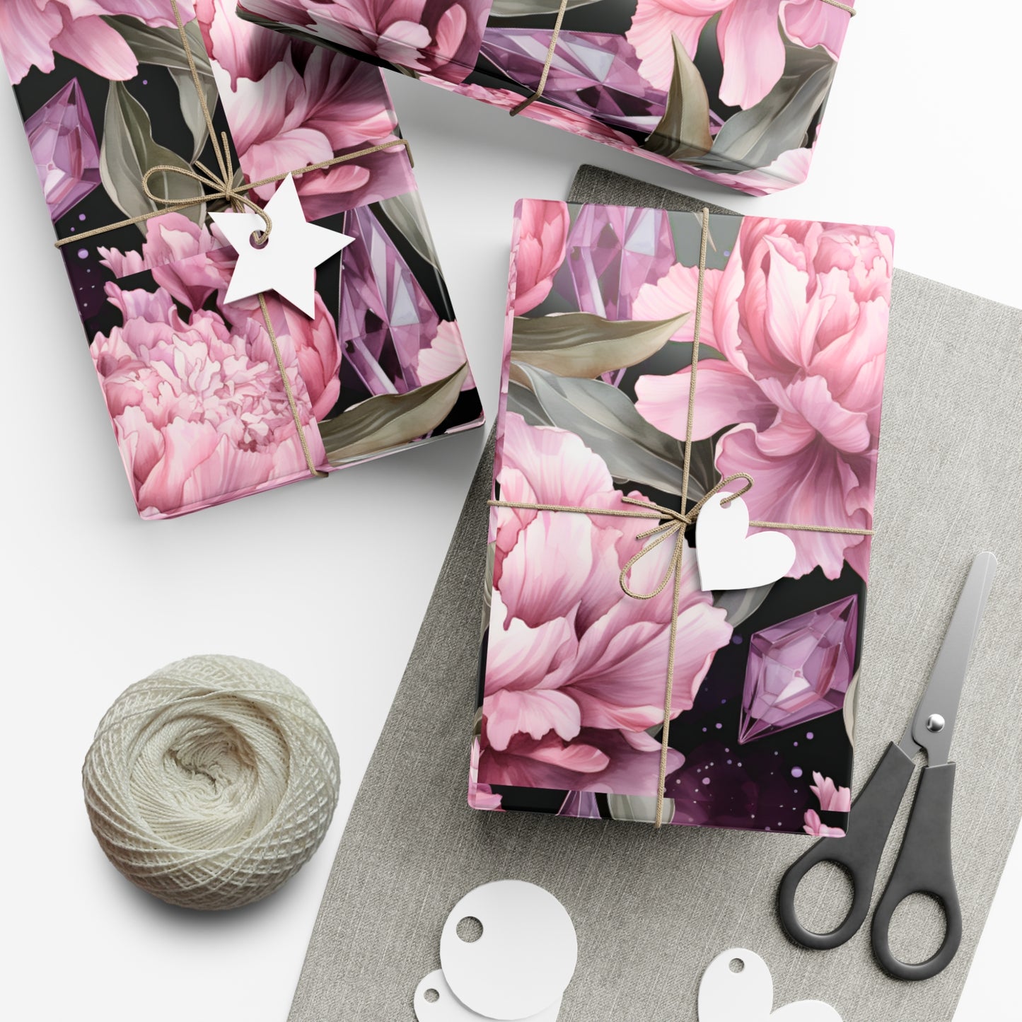 Pink Peonies and Crystal Dreams Gift Wrapping Paper - Luxurious and Elegant Floral Wrap