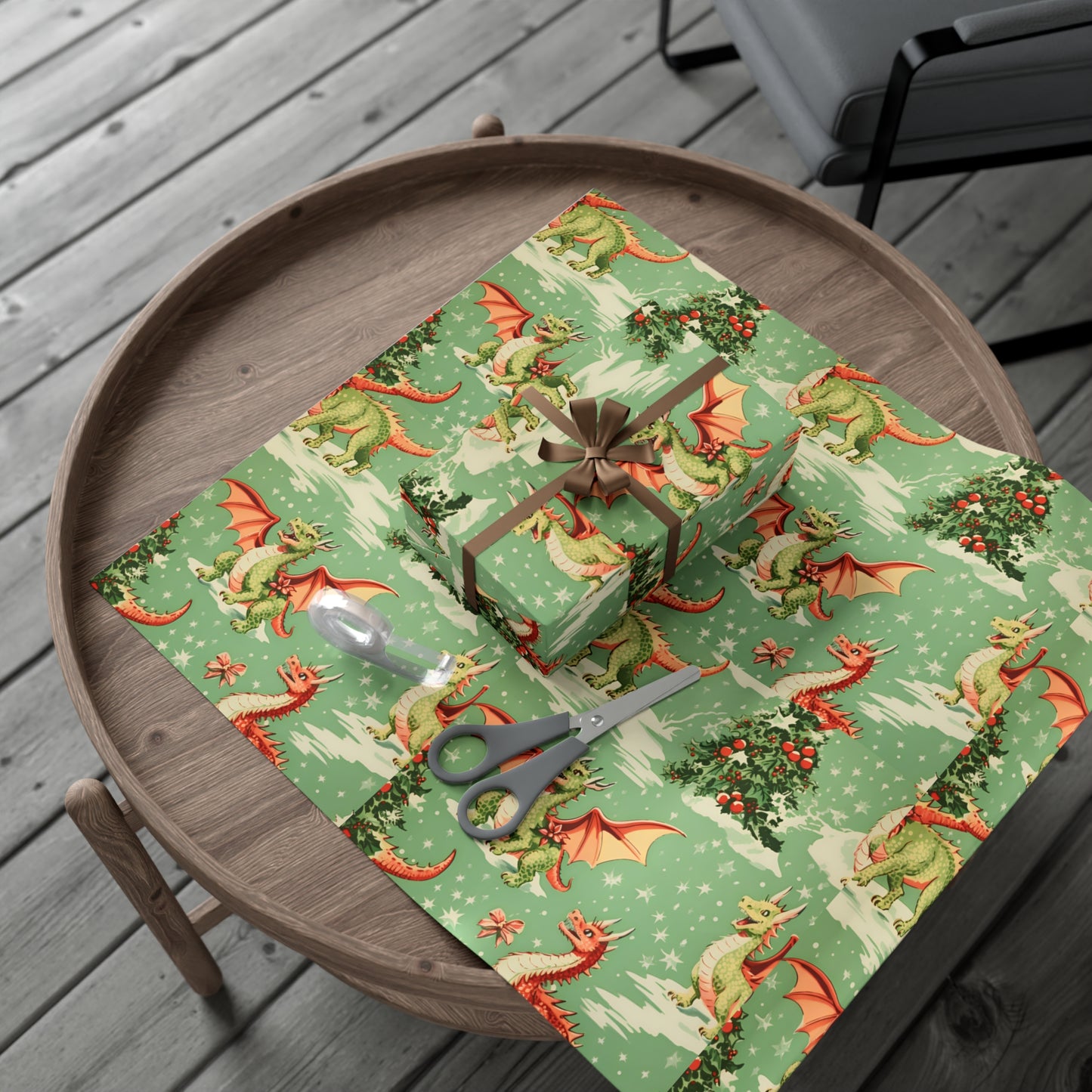 Christmas Gift Wrapping Papers - Green Dragons for 2024 - Eco-Friendly
