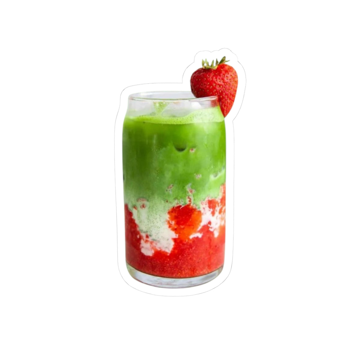 Strawberry Matcha Latte Sticker, Cute Fruit Food Drink Kiss Cut Sticker, Decals, Laptop Decor, Water Bottle Sticker, Planner Accessories