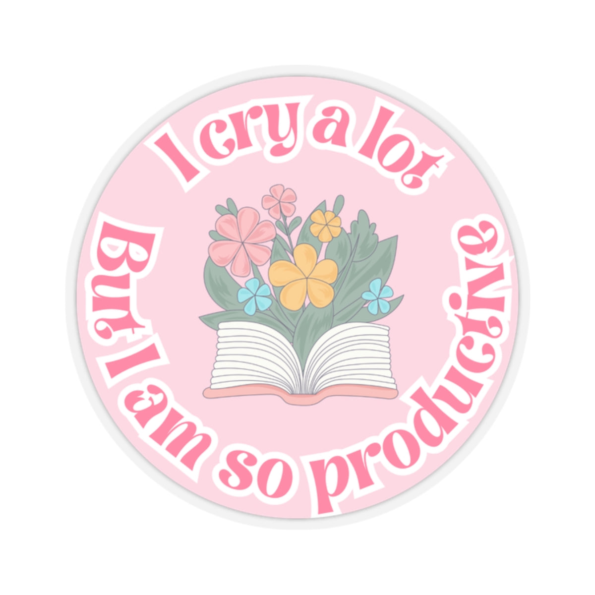Productive Tears Book Stack Sticker, Soft Pink Vinyl Decal with Flowers, Perfect for School & University Supplies