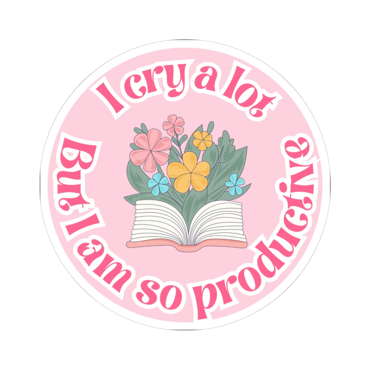 Productive Tears Book Stack Sticker, Soft Pink Vinyl Decal with Flowers, Perfect for School & University Supplies