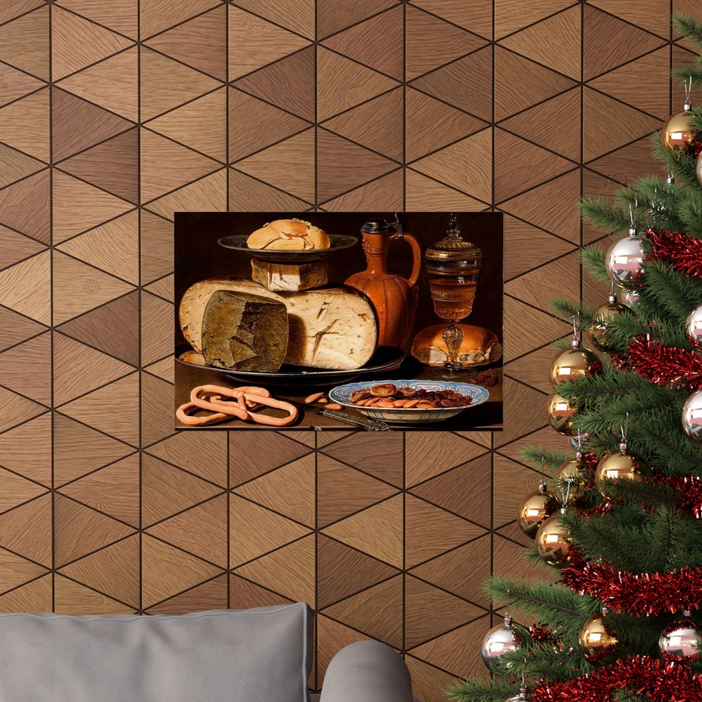 Clara Peeters' Still Life with Cheeses, Almonds and Pretzels Print - Classic Dutch Art Poster for Kitchen and Dining Decor