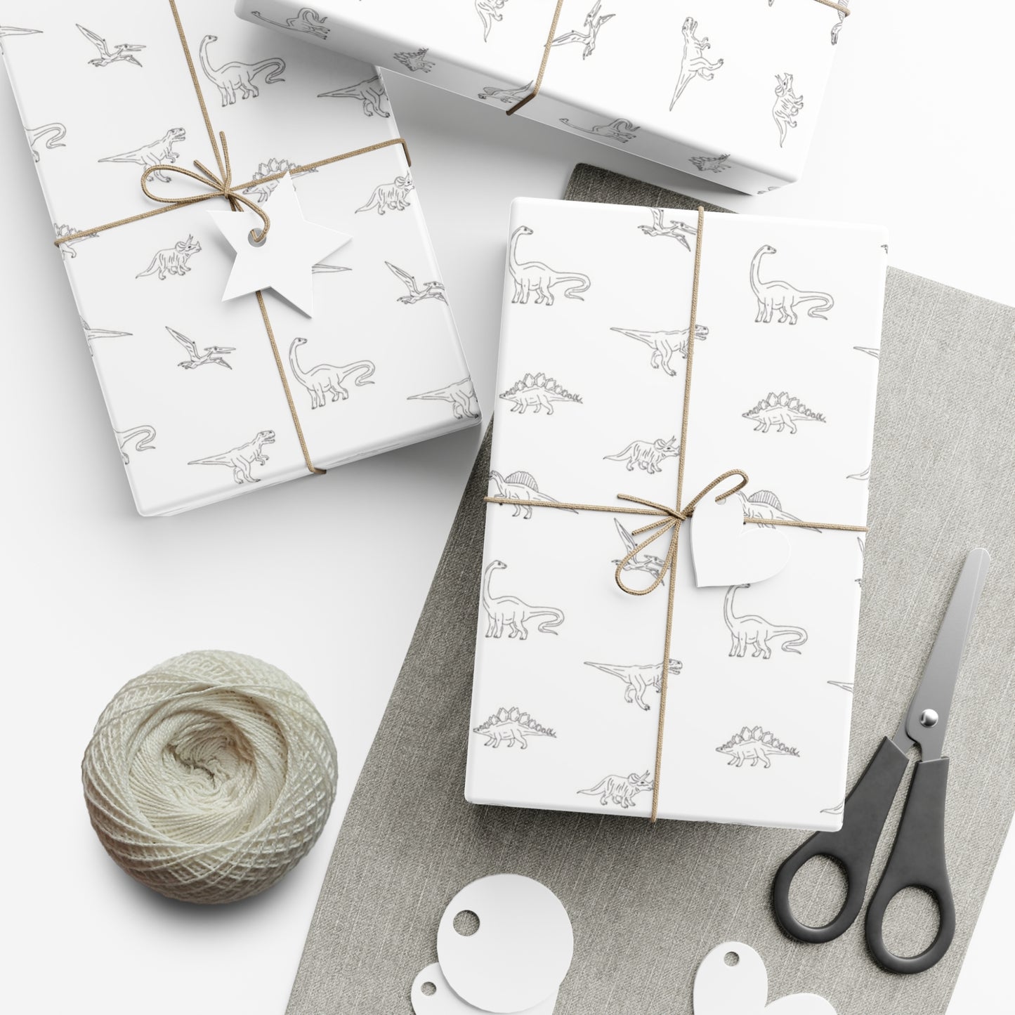 Dinosaur Themed Gift Wrap - Minimalist White Design - Versatile Wrapping Paper for Birthdays, Newborns and More