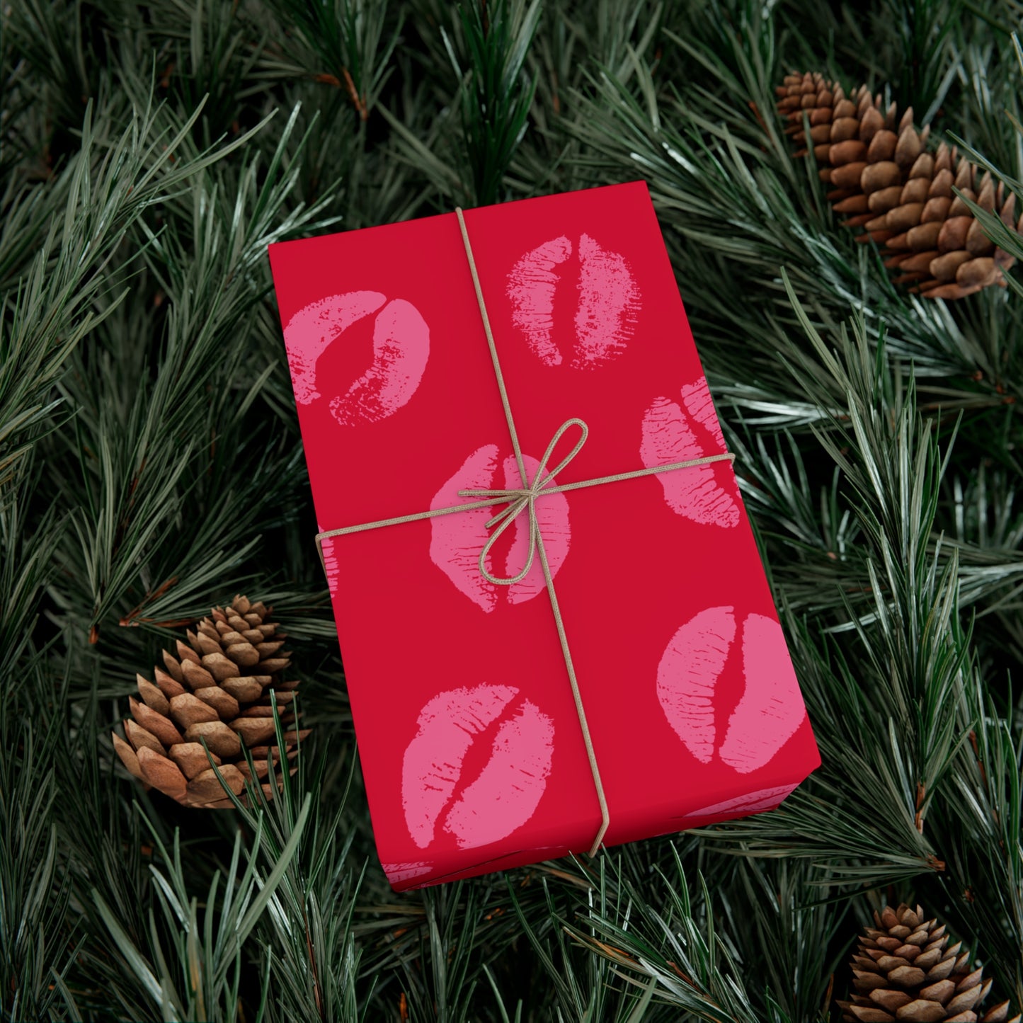 Chic Pink Lipstick Kisses Gift Wrap, Birthday Wrapping Paper, Stylish Red and Pink Design