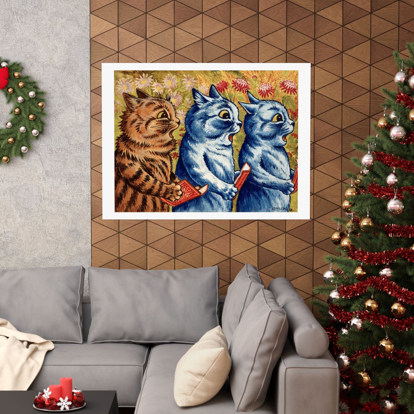 Louis Wain Three Cats Singing Poster, Charming Cat Wall Art, Perfect Cute Home, Kids Room and Dorm Decor Gift