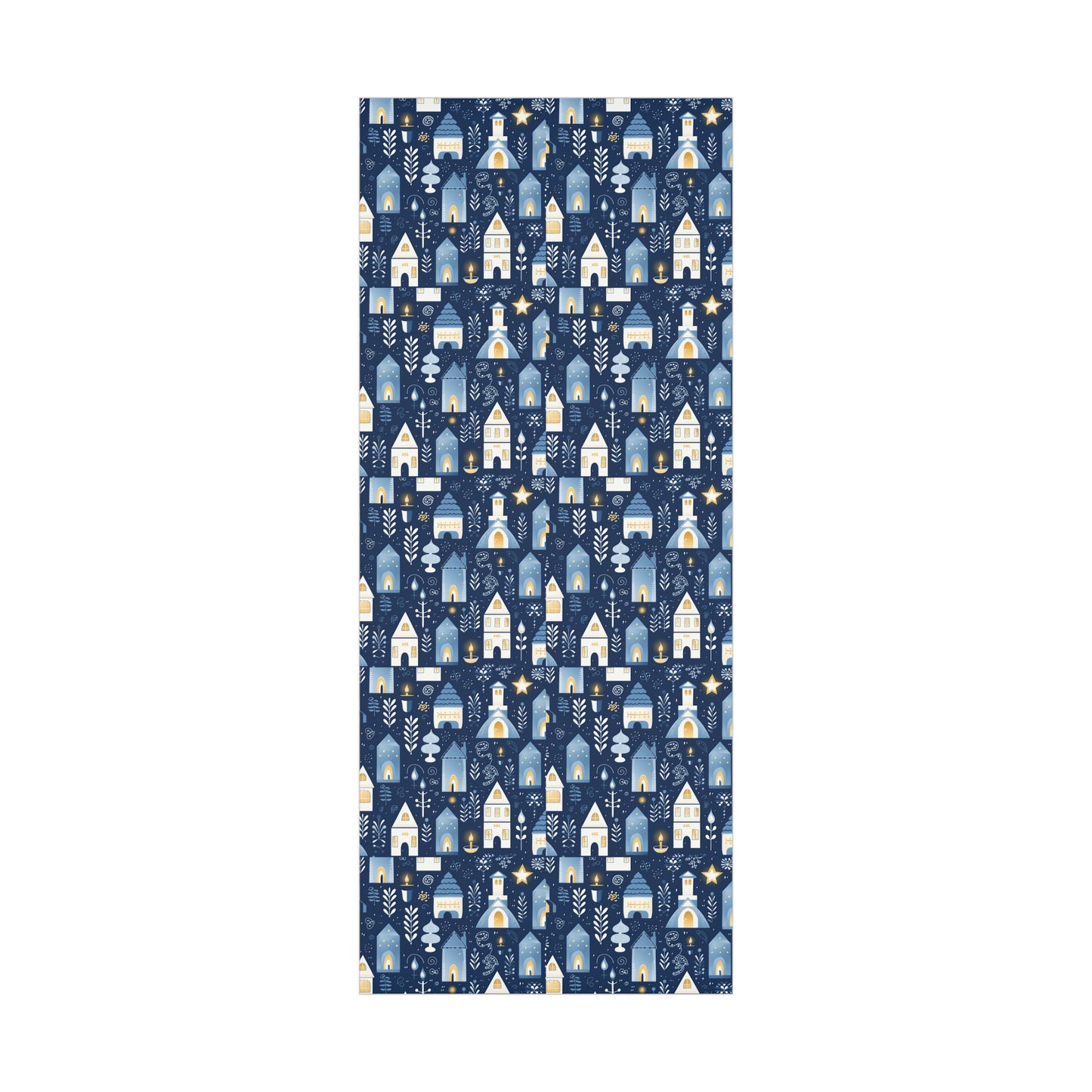Blue Cozy Homes & Candles Gift Wrapping Paper - Elegant Winter - Themed Wrap for Special Occasions, Hanukkah, Birthdays, Holidays