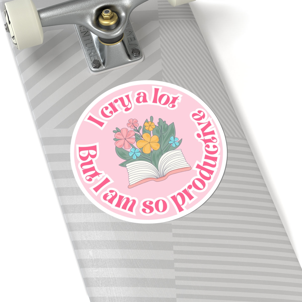 Productive Tears Book Stack Sticker, Soft Pink Vinyl Decal with Flowers, Perfect for School & University Supplies
