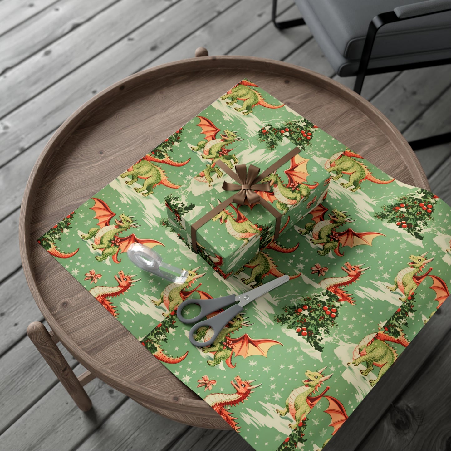Christmas Gift Wrapping Papers - Green Dragons for 2024 - Eco-Friendly
