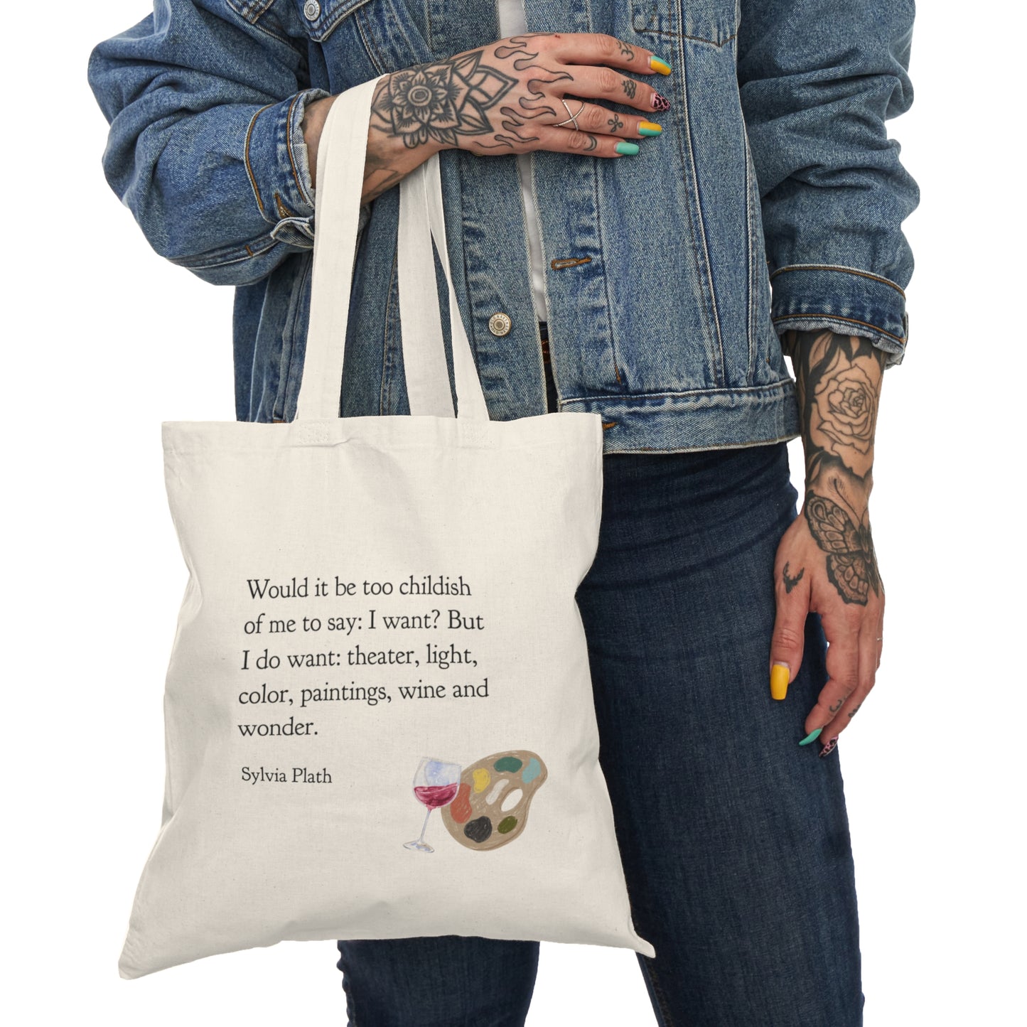 Tote Bag with Sylvia Plath Quote, Natural Shopping Bag, Literary Quote Reusable Bag, Book Lovers Gift, Canvas Tote Bag, Eco Shopper Bag