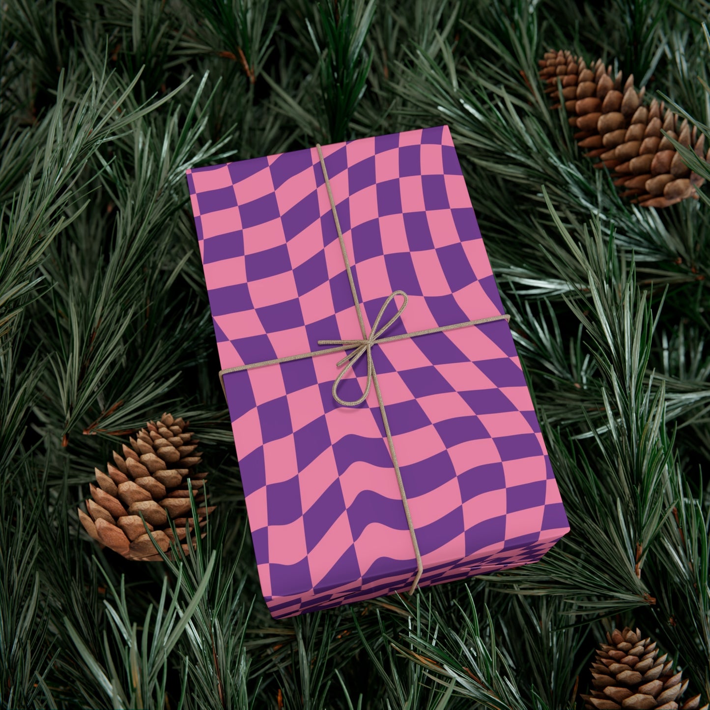 Checkered Wrapping Paper, Chic Pink Purple, Funky 70s Vibe, Girly Gift Wrap, Satin or Matte Finish