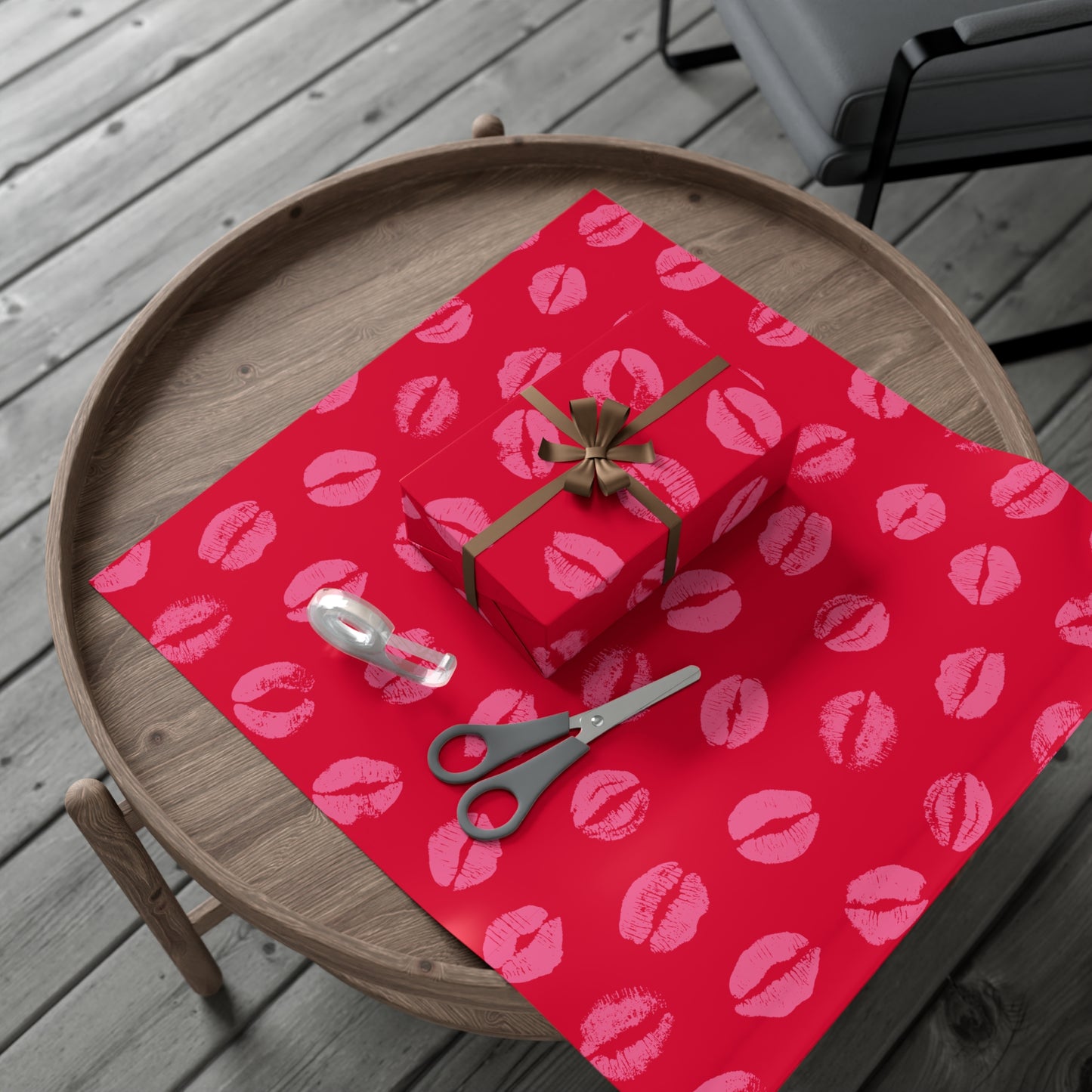 Chic Pink Lipstick Kisses Gift Wrap, Birthday Wrapping Paper, Stylish Red and Pink Design