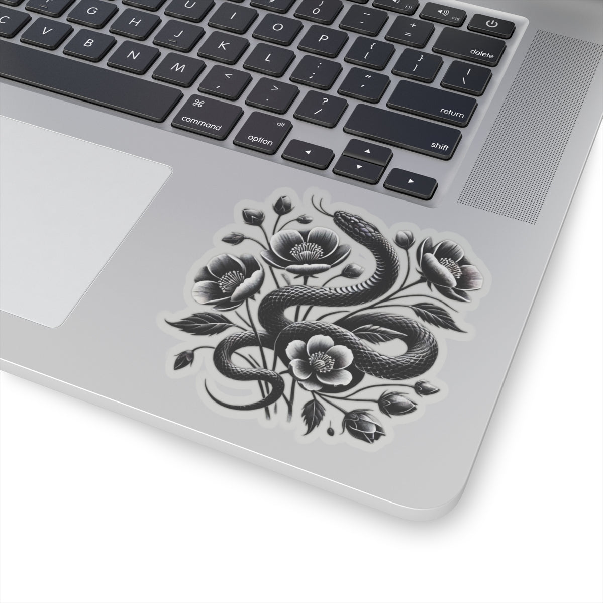 Black Snake with Blooming Flowers Sticker, Perfect Gift for 2025 Year of the Snake | Gothic & Chic Decal Decor