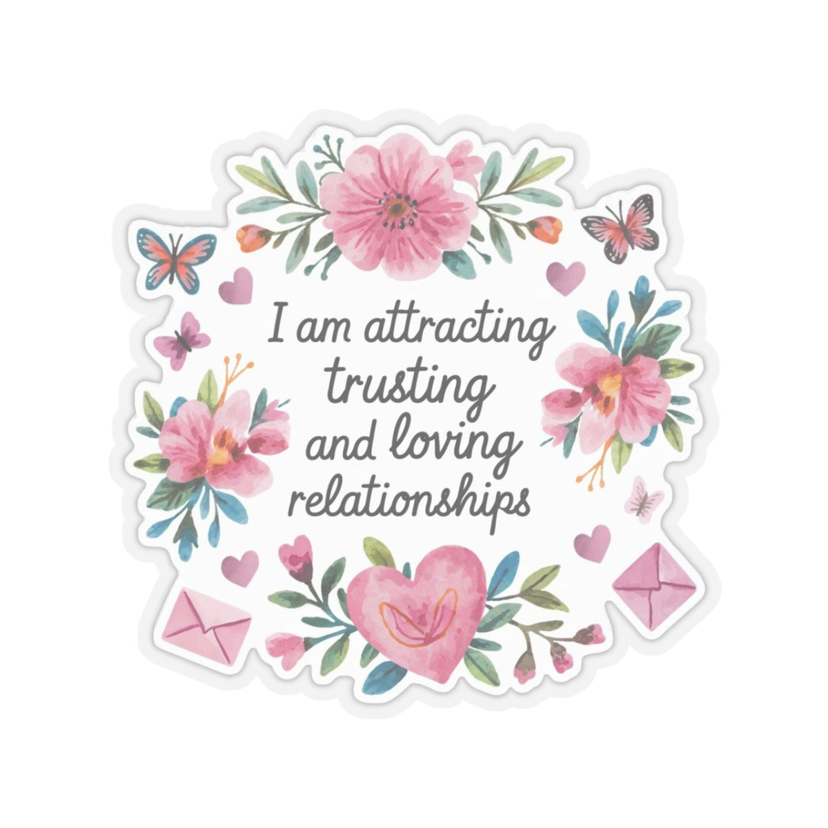Love Affirmation Sticker, Attracting Trusting and Loving Relationships, Romantic Manifestation with Hearts and Flowers, Love Magnet Gift