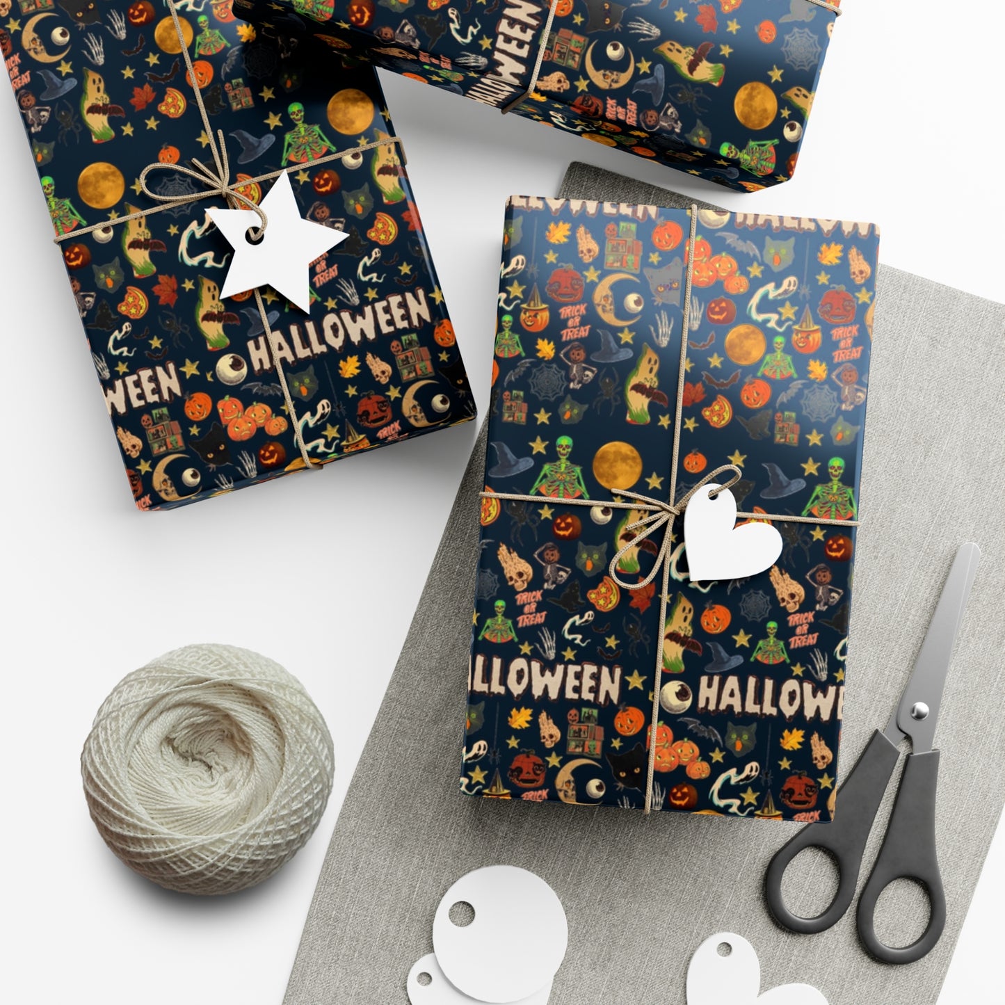Vintage Halloween Wrapping Paper | Cute Ghosts, Witch Hats, Bats, & More | Perfect Gift Wrap