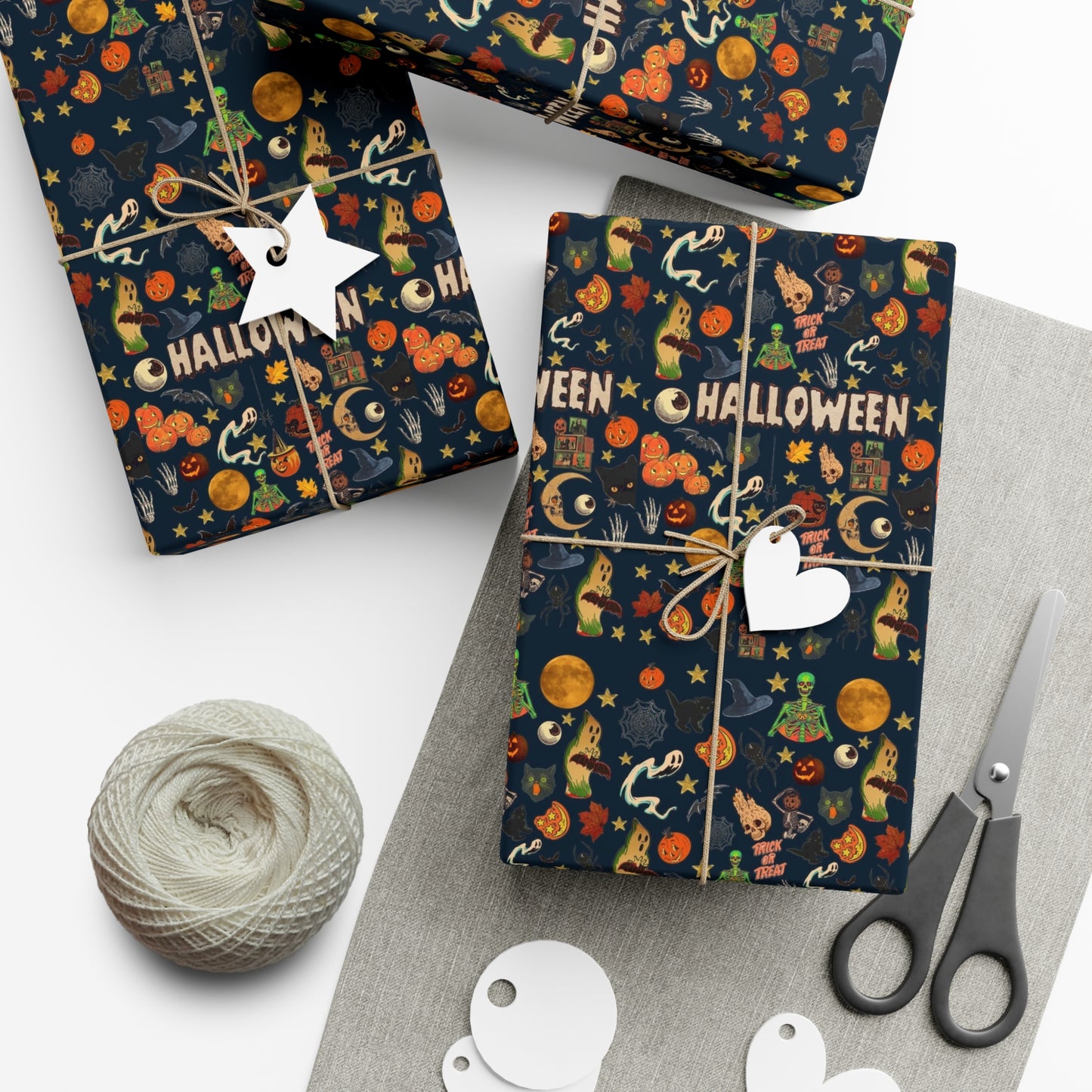 Vintage Halloween Wrapping Paper | Cute Ghosts, Witch Hats, Bats, & More | Perfect Gift Wrap