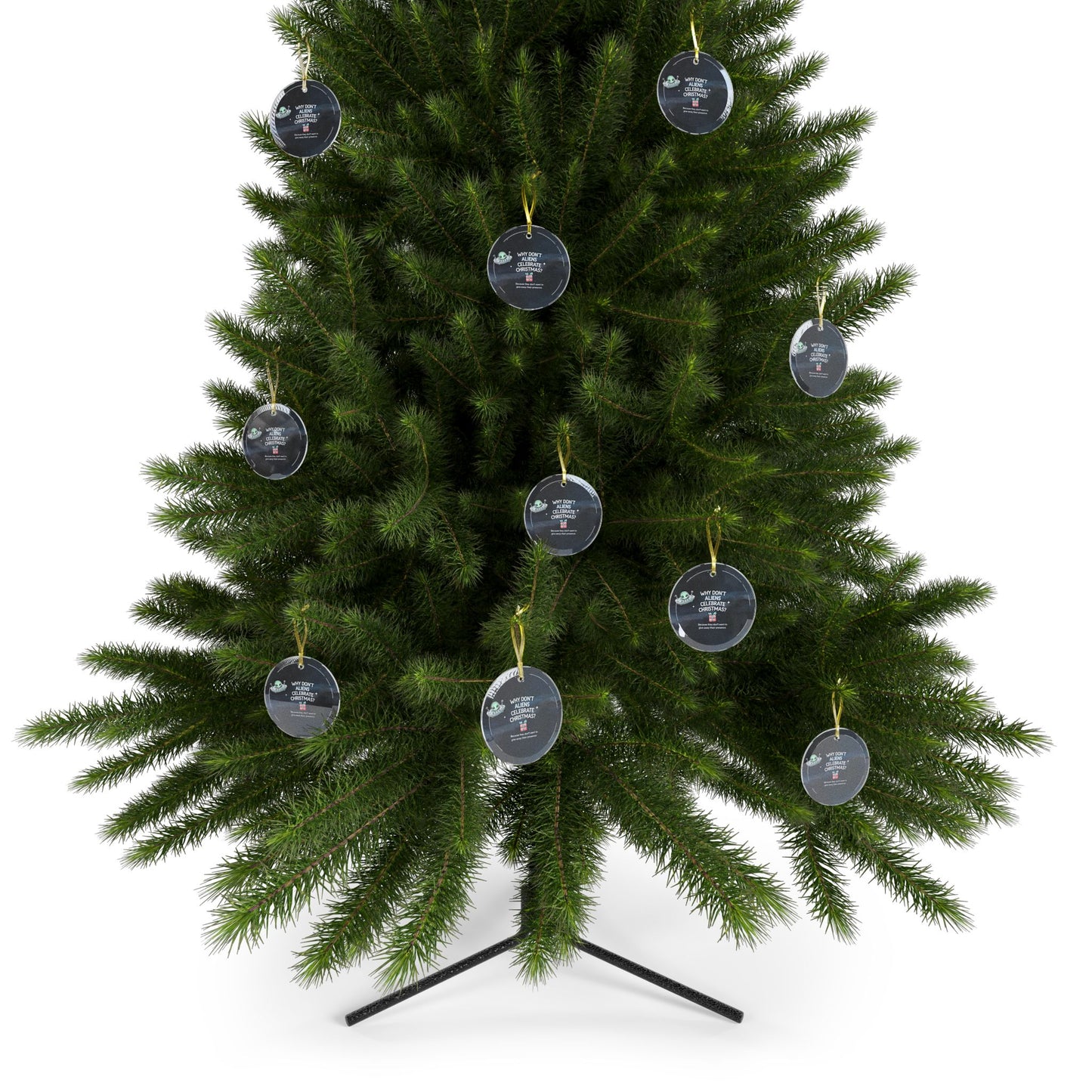Funny Alien Christmas Glass Ornament, Dad's Joke Holiday Decor, Why Don't Aliens Celebrate Christmas? Gift for Friends and Kids