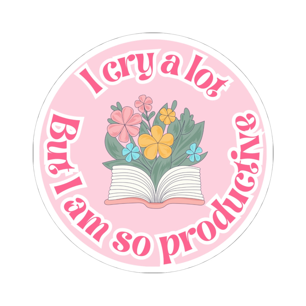 Productive Tears Book Stack Sticker, Soft Pink Vinyl Decal with Flowers, Perfect for School & University Supplies