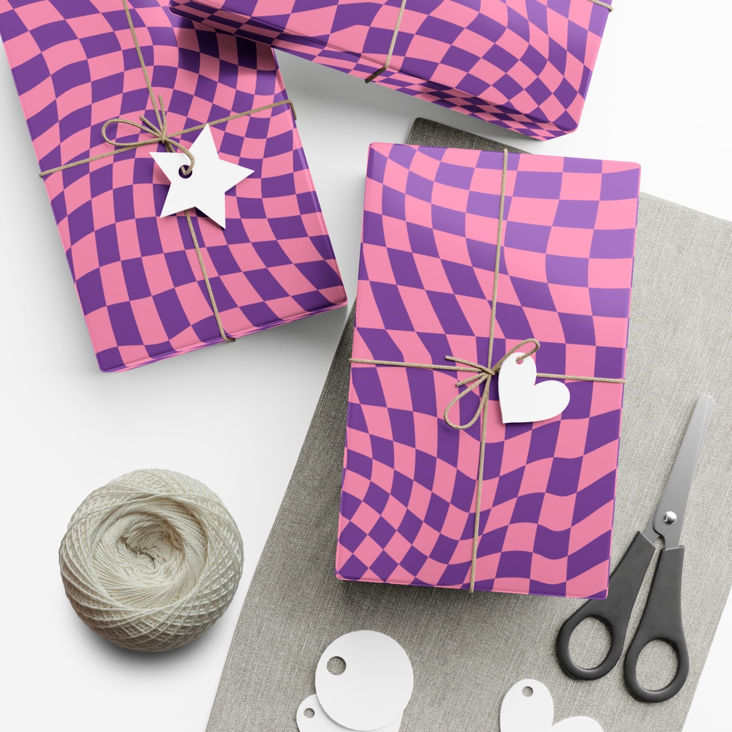 Checkered Wrapping Paper, Chic Pink Purple, Funky 70s Vibe, Girly Gift Wrap, Satin or Matte Finish