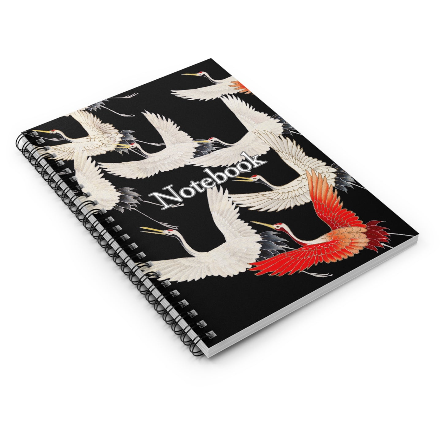 Japanese Art Spiral Notebook, Furisode with Flying Cranes Cover, Back to School Stationery, Perfect Gift for Students
