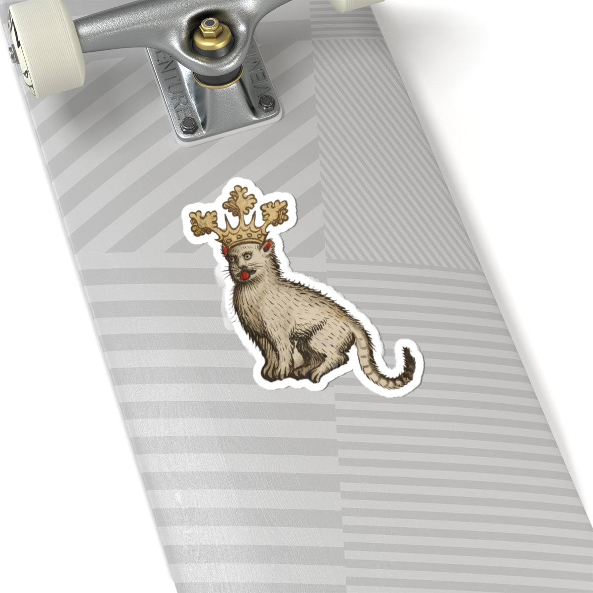 Medieval Cat Sticker, Crowned Cat with Tongue Out, Mystical Medieval Art Decal, Unique Gift