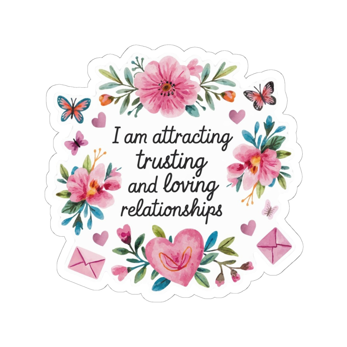 Love Affirmation Sticker, Attracting Trusting and Loving Relationships, Romantic Manifestation with Hearts and Flowers, Love Magnet Gift