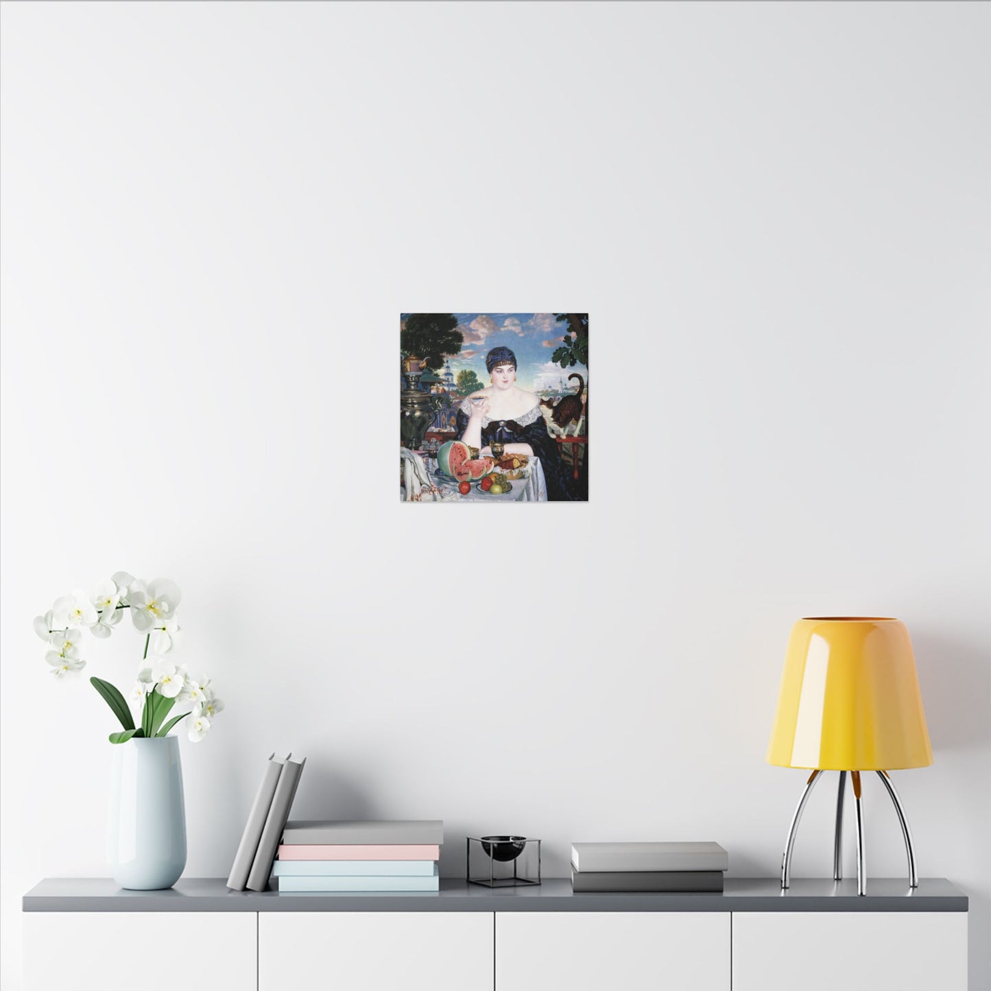 Merchant's Wife at Tea Canvas Print by Boris Kustodiev, Russian Art, Luxurious Home Decor, Eco-Friendly Wall Art