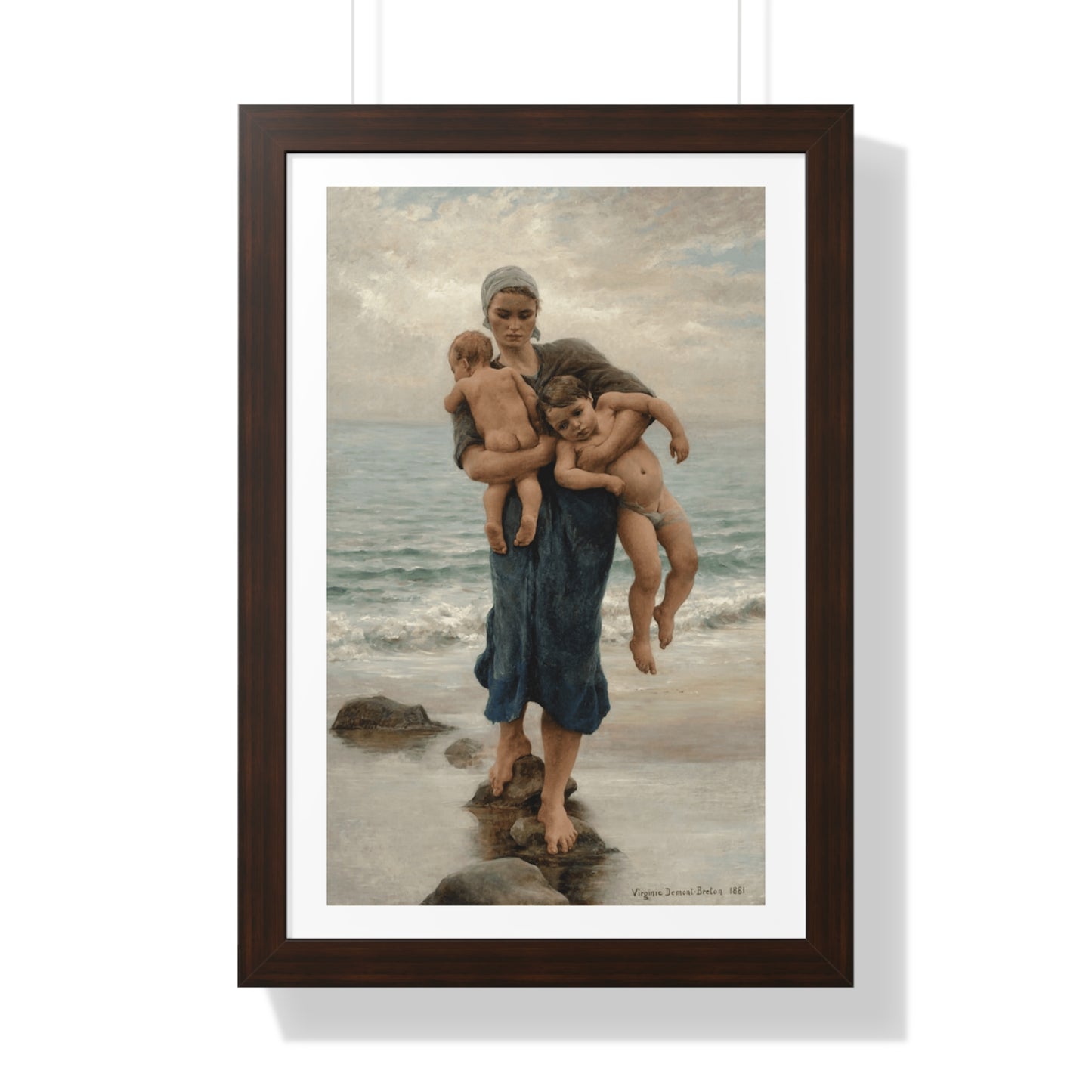 Mother's Day Gift, Framed Poster of Fisherman's Wife Bathing Her Children by Virginie Demont Breton, Home Wall Decor, Ready to Gift