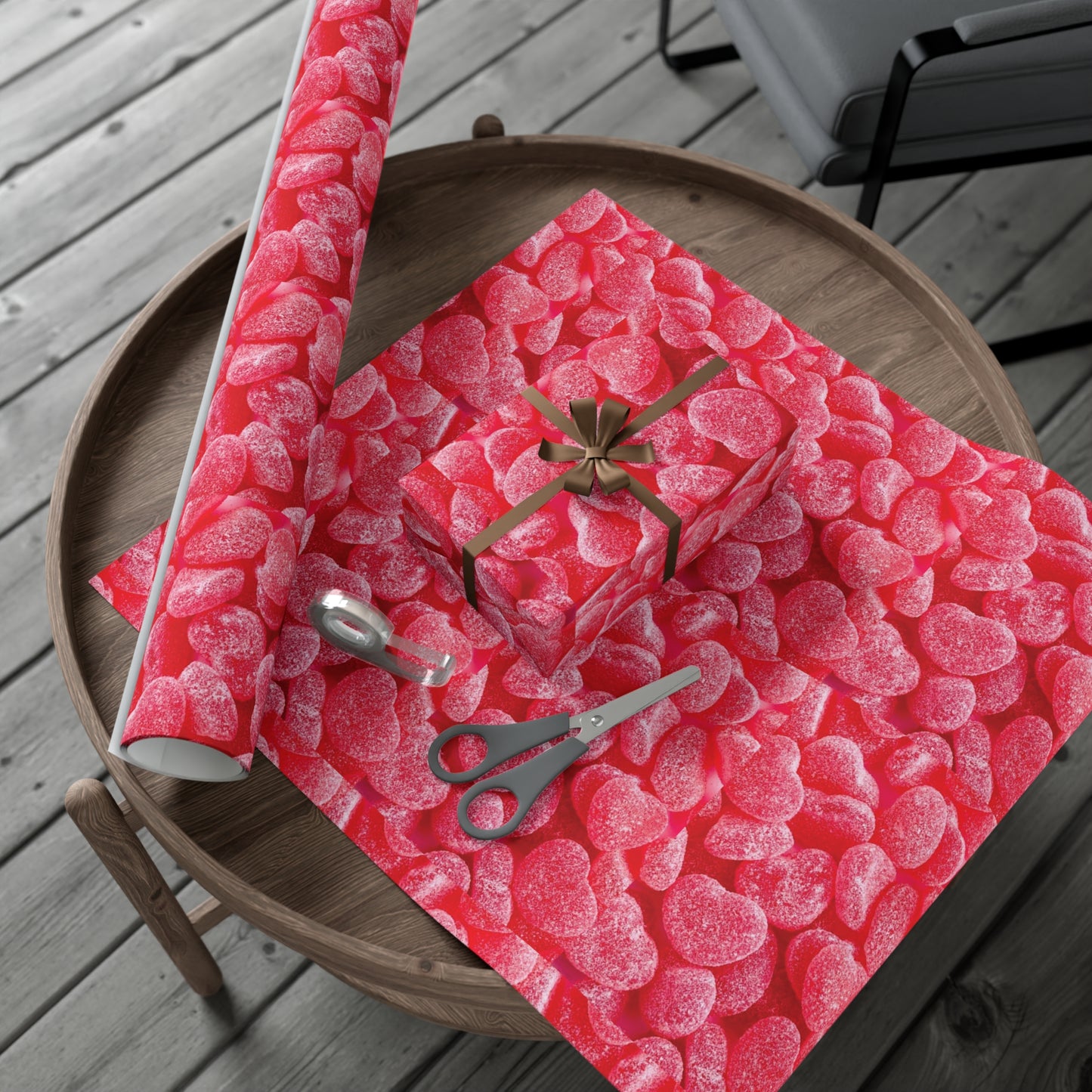 Pink Heart Gummy Candies Gift Wrapping Paper - Perfect Wrap for Valentine's Day, Birthdays and More - Gift for Loved Ones