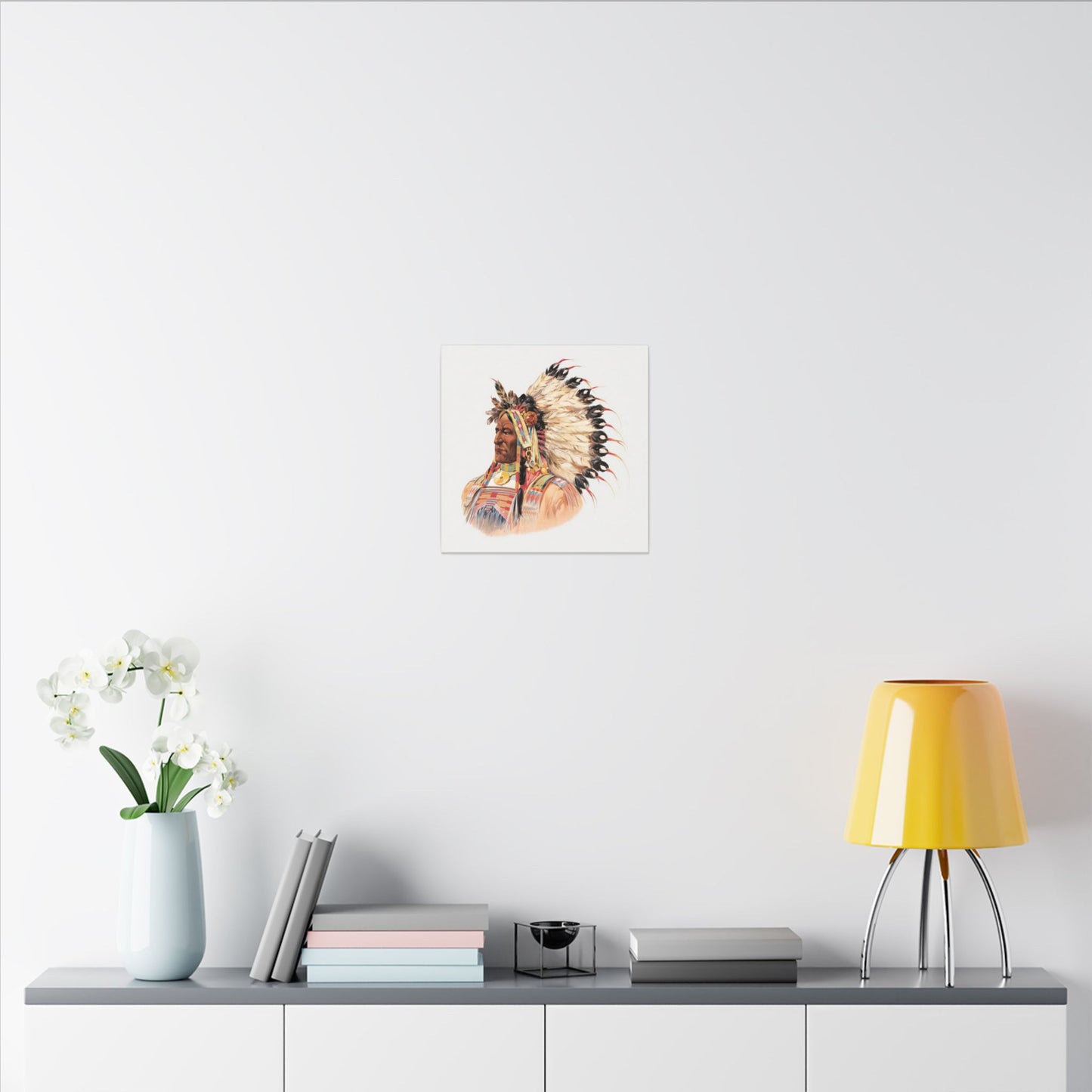 Native American Portrait Canvas, Ethically Sourced Pine Frame Wall Art, Eco-Friendly Indigenous Illustration