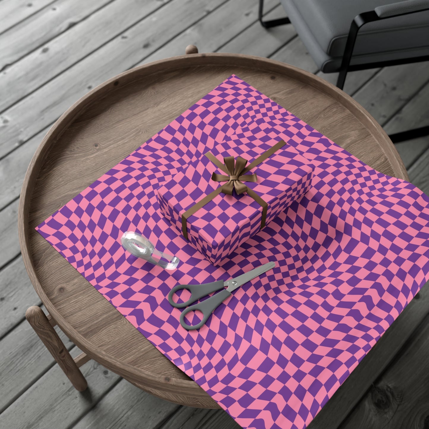 Checkered Wrapping Paper, Chic Pink Purple, Funky 70s Vibe, Girly Gift Wrap, Satin or Matte Finish