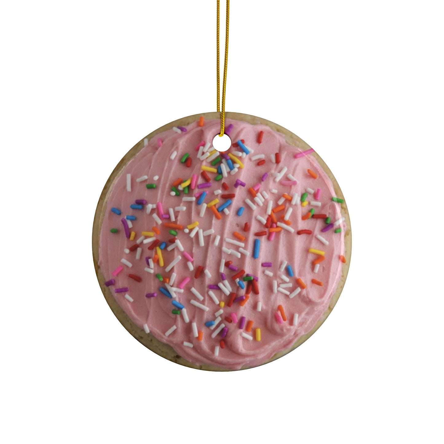 Pink Frosted Sugar Cookie Ceramic Ornament, Double-Sided, Sweet Tooth Christmas Gift, Baking and Pastry Lover Decor, Flat Surface