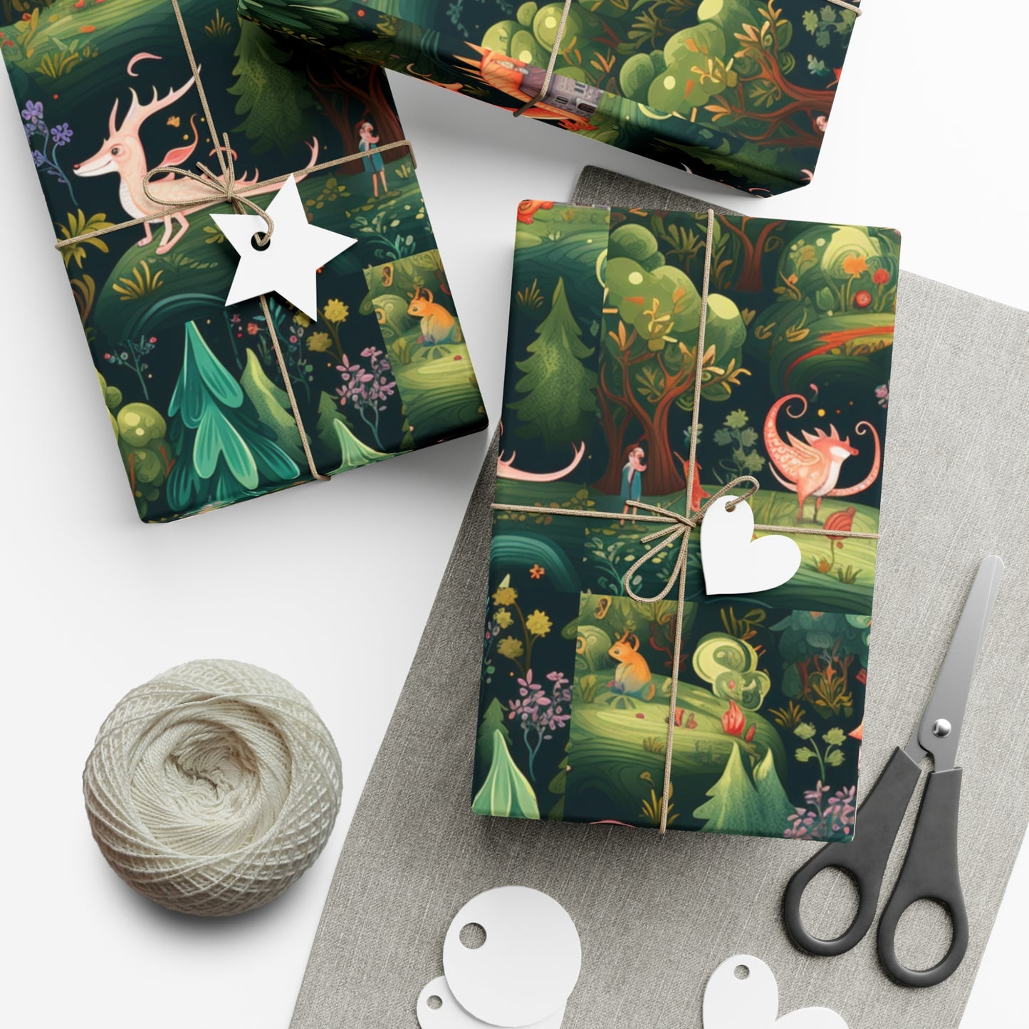 Gift Wrapping Paper illustrating Enchanted Forest and Whimsical Monsters - Magical Castle-Themed Gift Wrap Paper for All Occasions