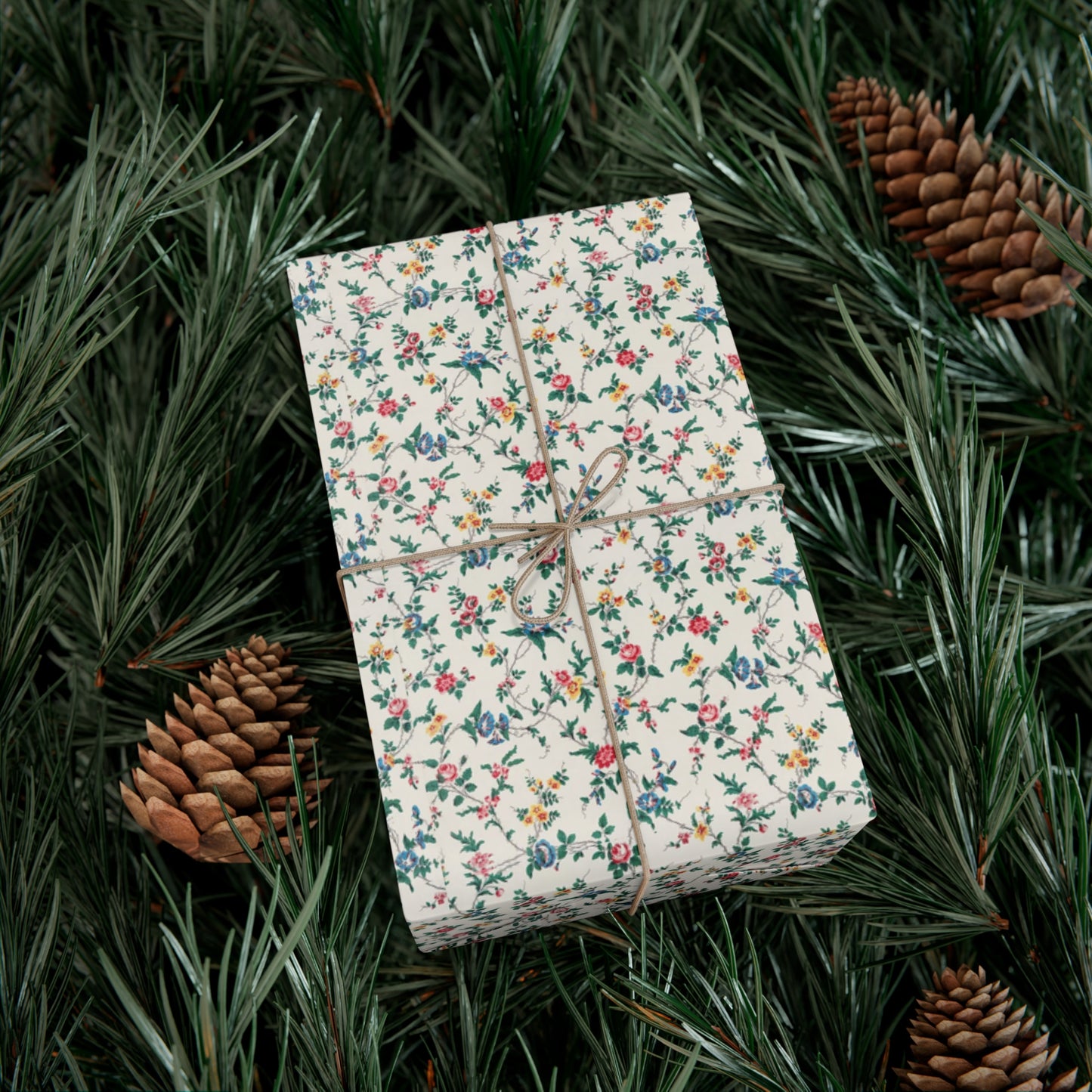 Elegant wildflower gift wrap in soft beige with delicate floral design, eco-friendly wrapping paper for birthdays, weddings, and special occasions.