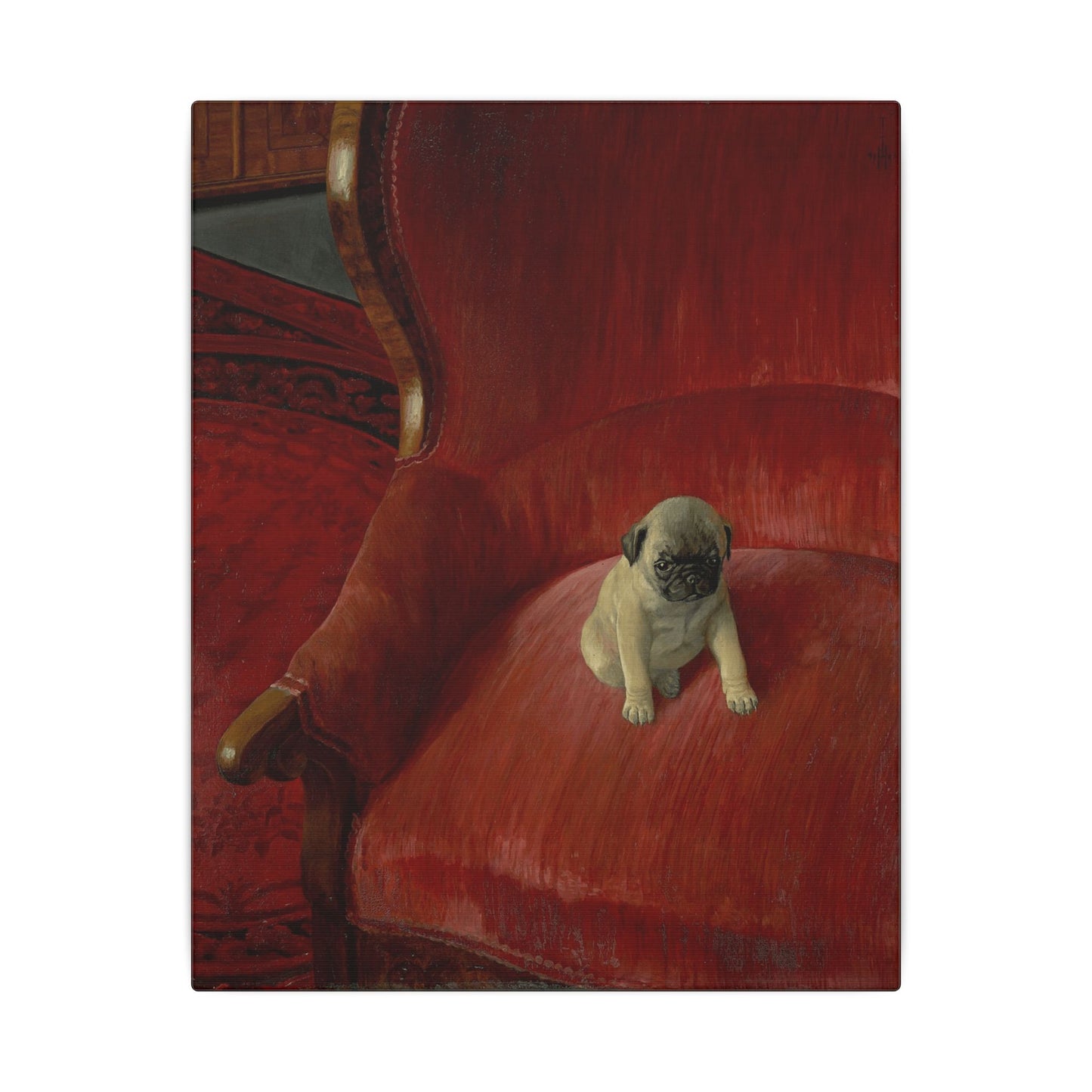 Thomas Heine Siegfried Canvas Print, French Bulldog on Red Chair, Jugendstil Inspired Canvas Art, Perfect Gift for Dog Lovers