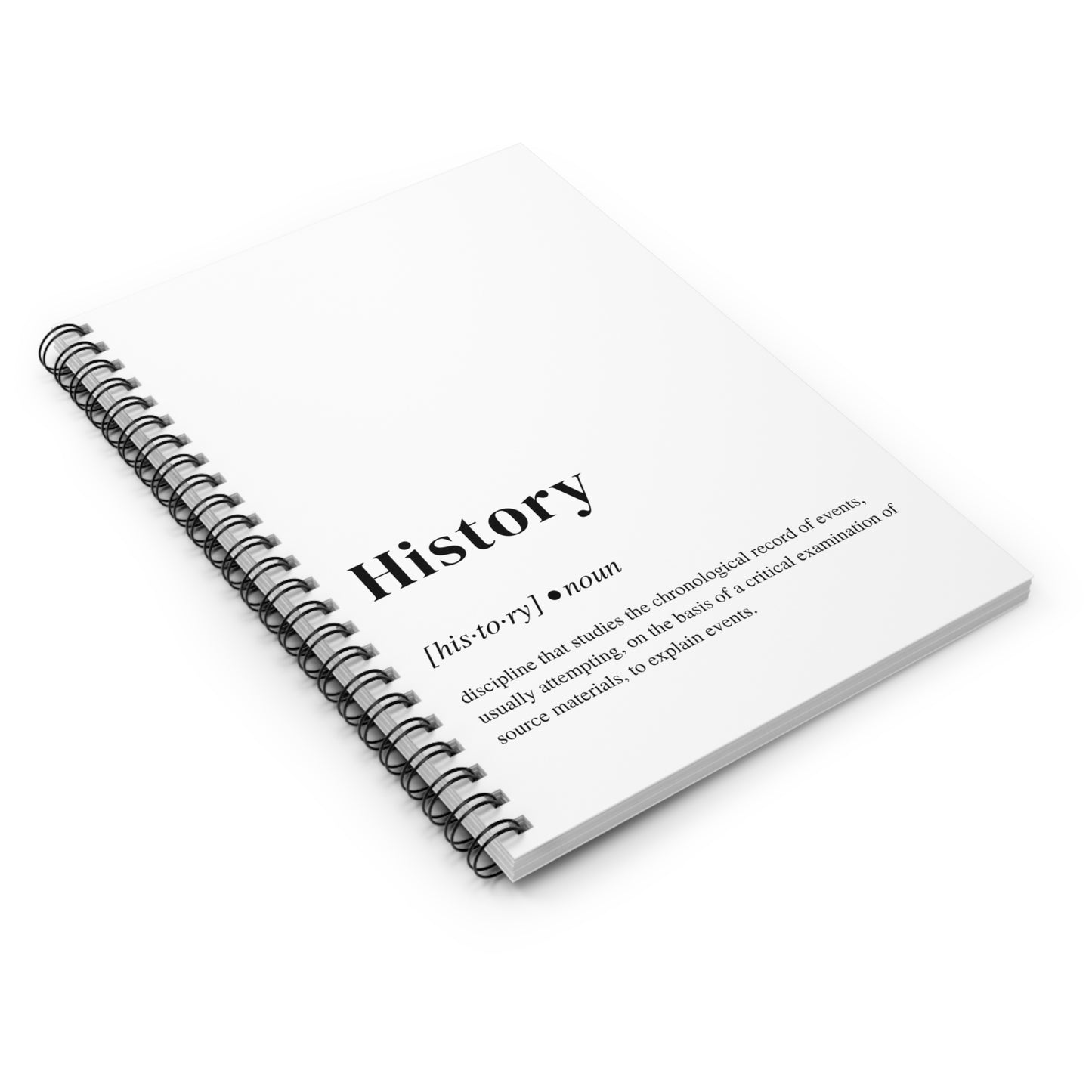 History Definition Spiral Notebook, Perfect Gift for Students, White Background, School and University Supplies